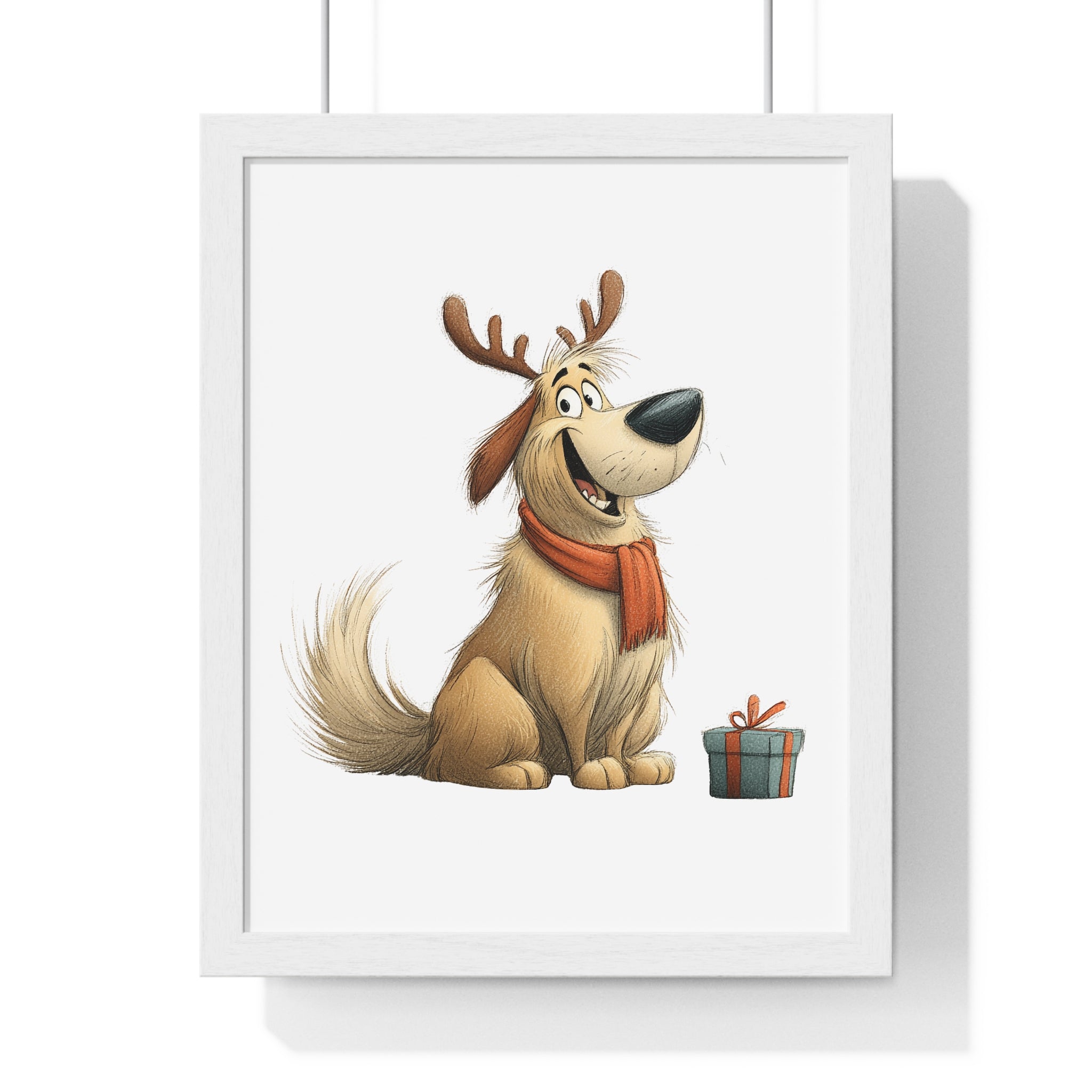Festive Golden Dog Wall Art – Christmas Wooden Frame Home Décor - Gallory Hive