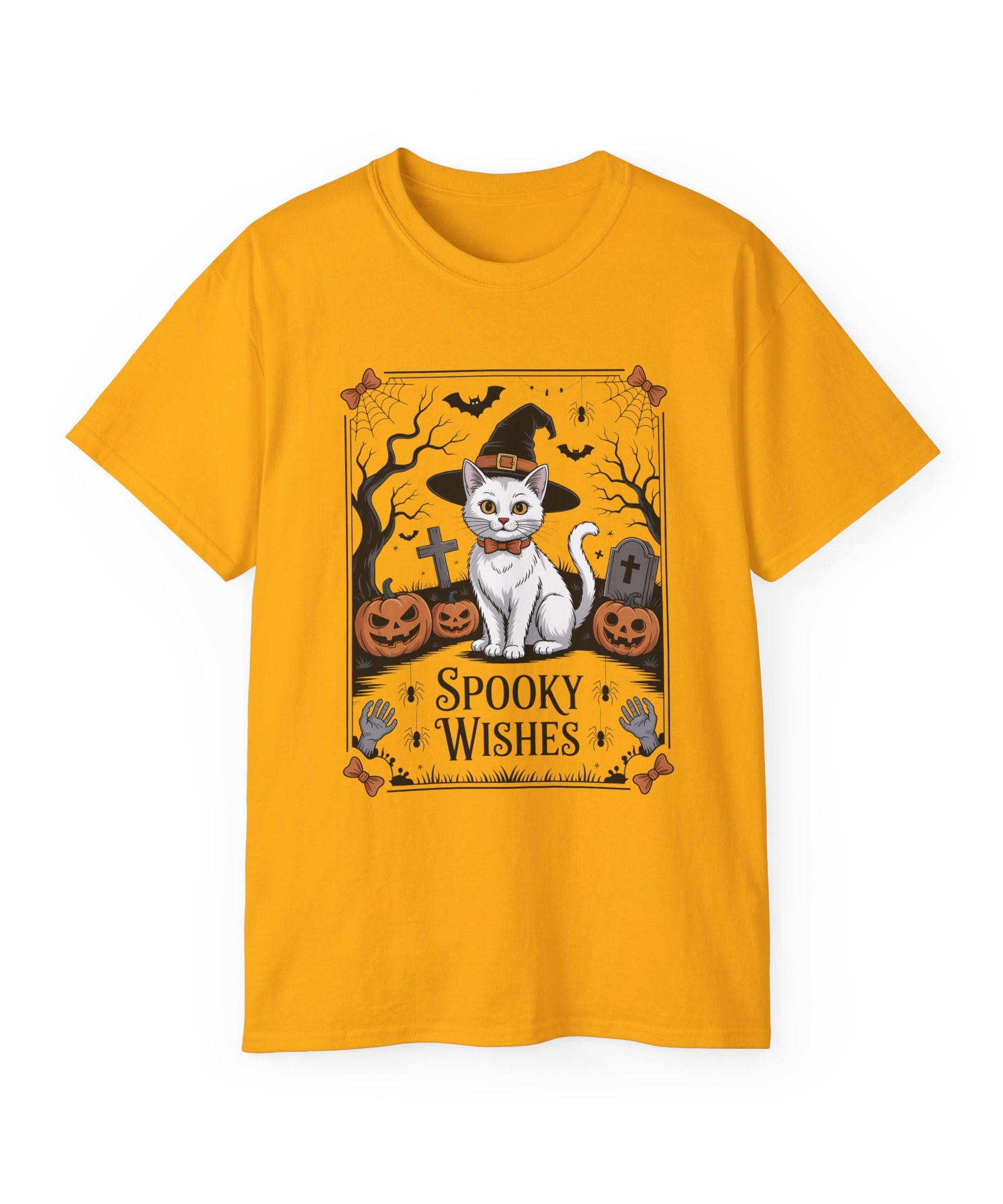 Spooky Wishes Witch Cat Halloween T-Shirt