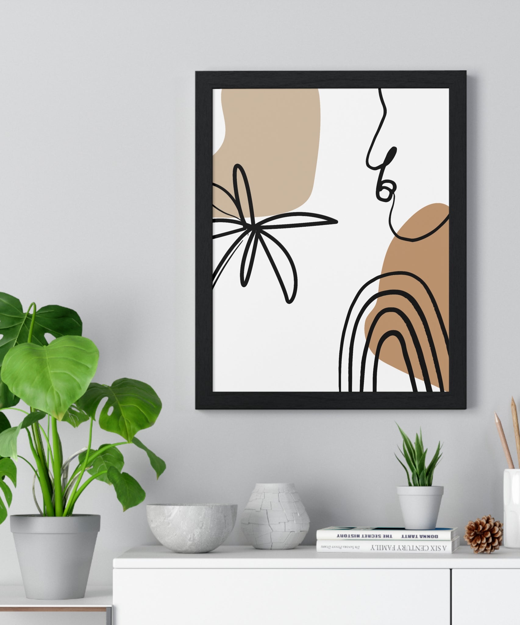 Abstract Face & Floral Art – Wooden Framed Poster