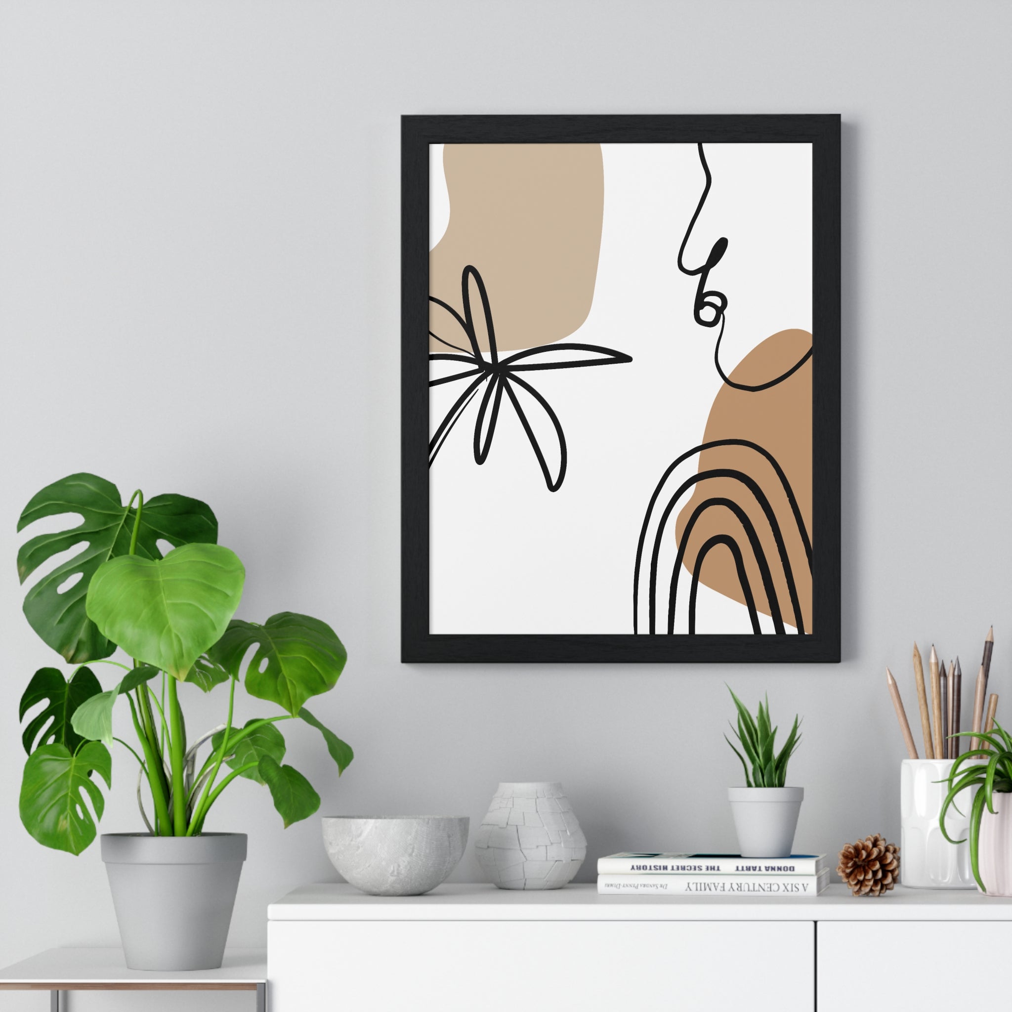 Abstract Face & Floral Art – Wooden Framed Poster
