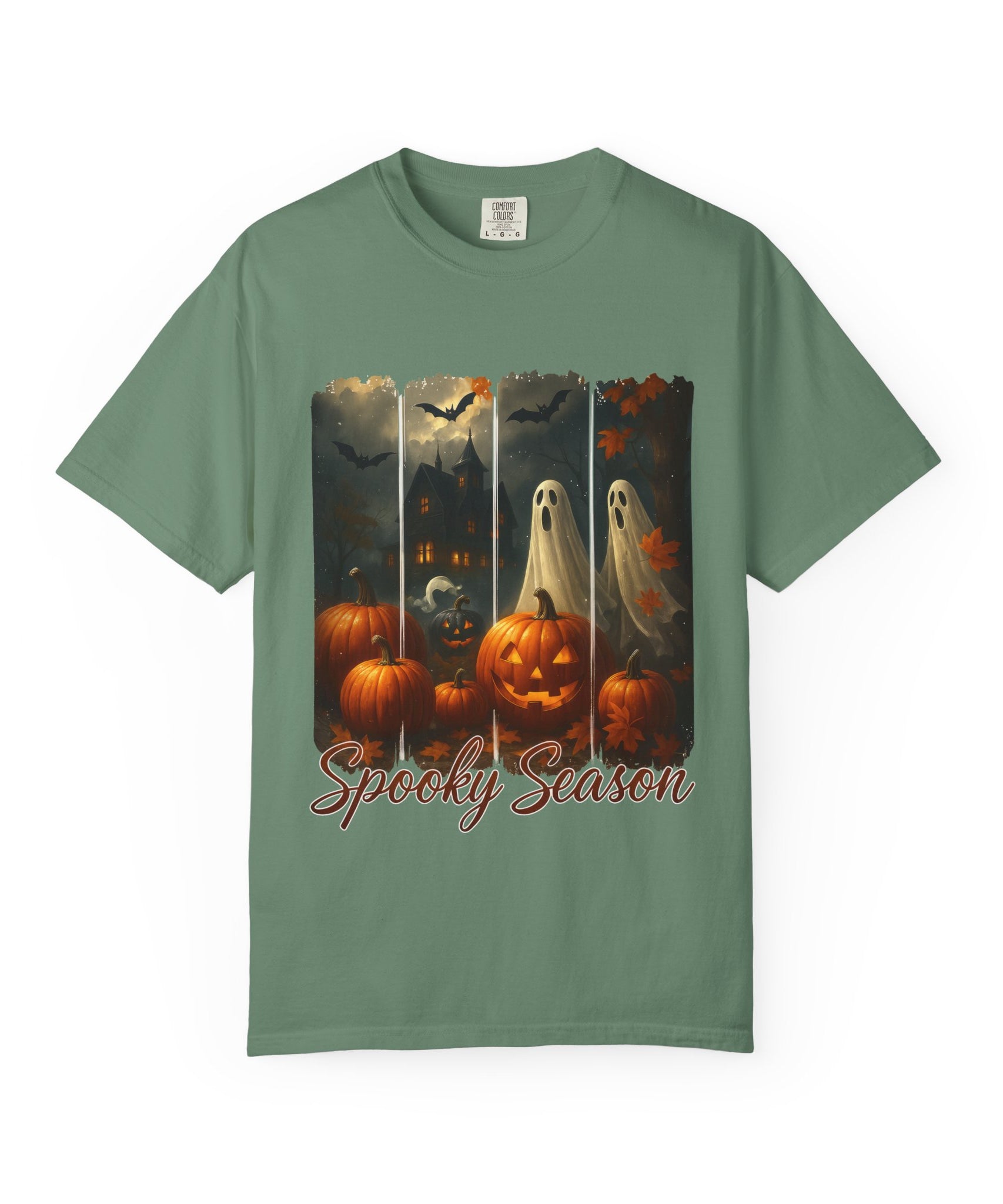 Spooky Season Unisex Halloween T-Shirt – Haunted House, Pumpkins & Ghosts Fall Design - Gallory Hive