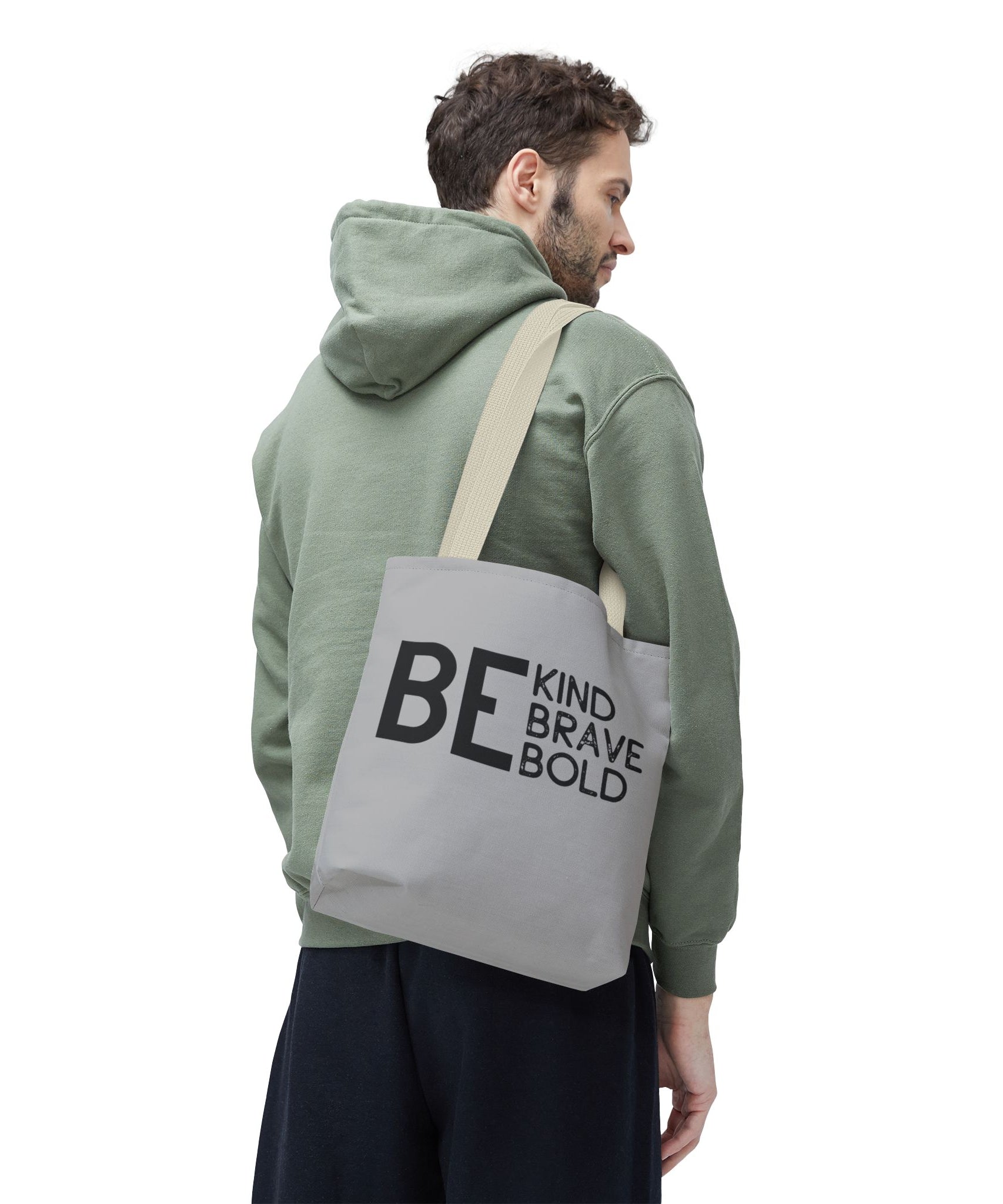 Inspirational Tote Bag - Be Kind Brave Bold - Eco-Friendly Carryall - Light Grey