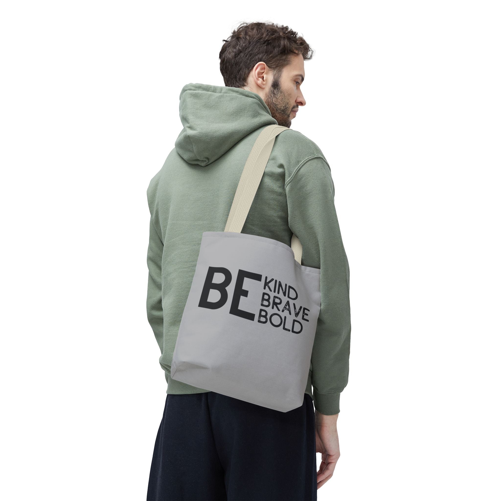 Inspirational Tote Bag - Be Kind Brave Bold - Eco-Friendly Carryall - Light Grey