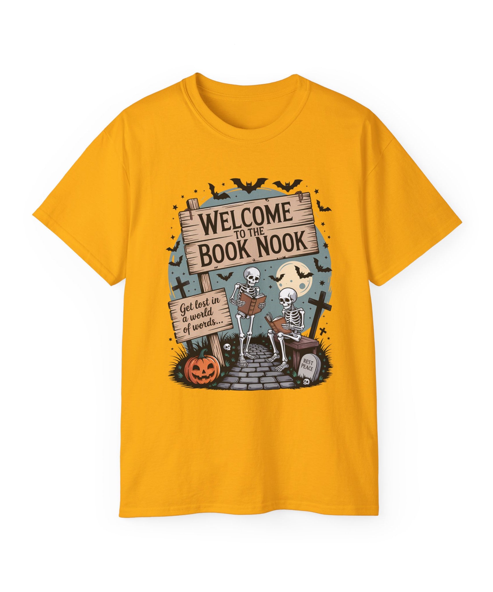 Welcome Book Nook Halloween Skeleton Tee | Gallory Hive