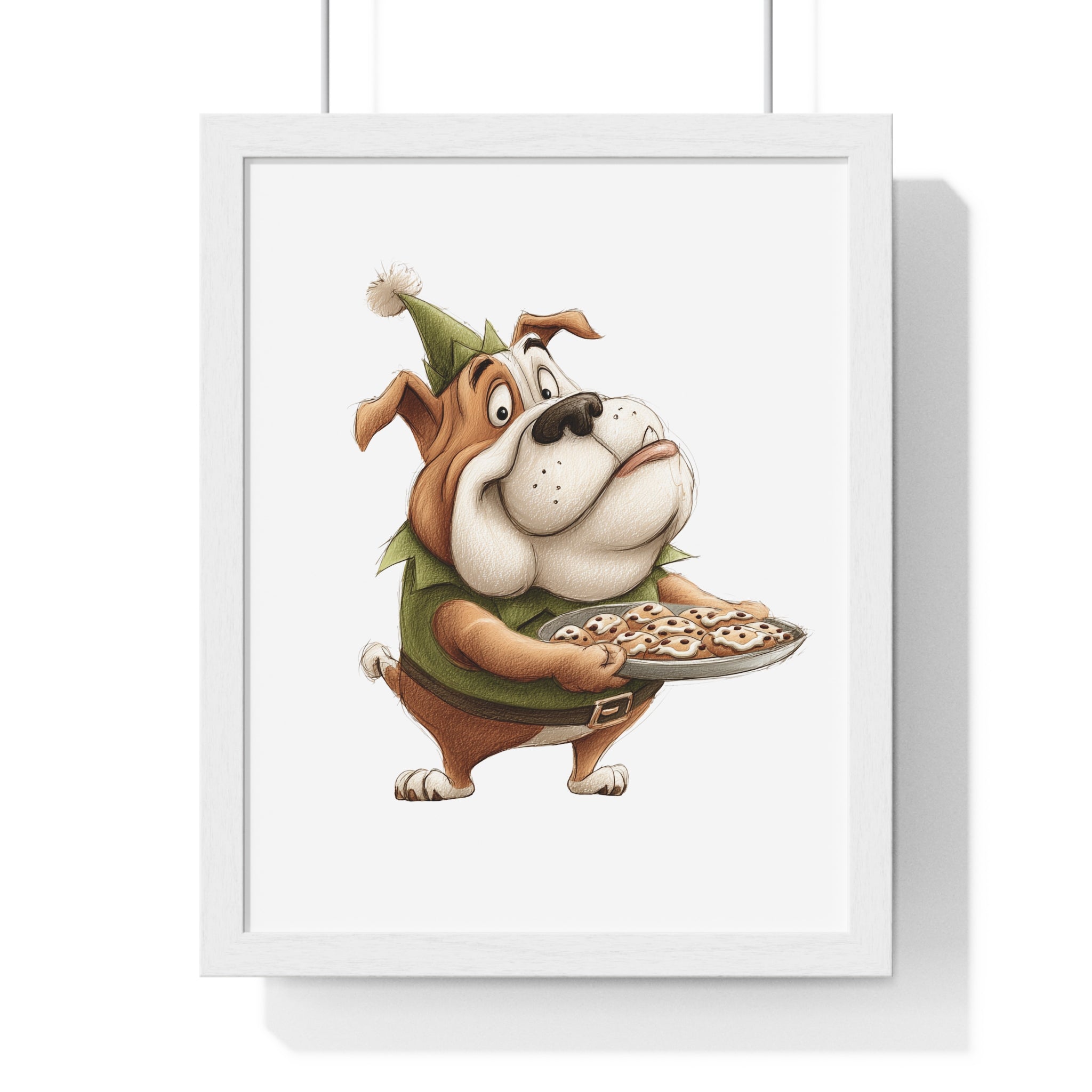 Festive Bulldog Cookie Elf – Wooden Wall Frame Home Decor - Gallory Hive