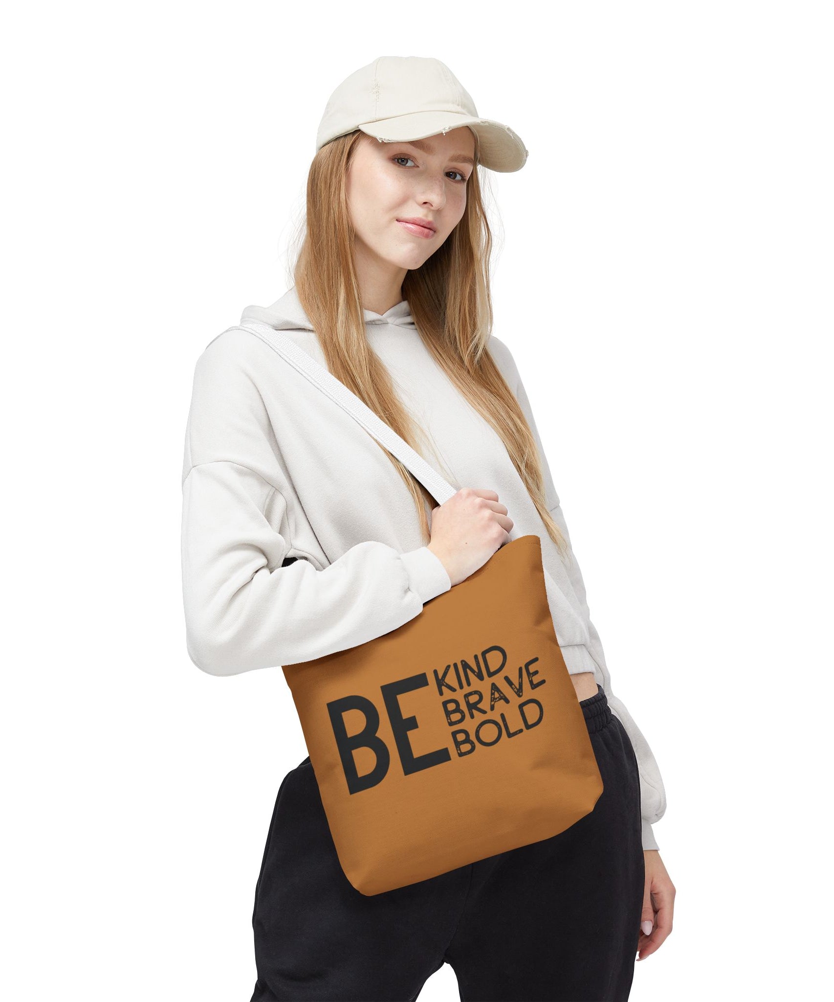 Inspirational Tote Bag - Be Kind Brave Bold - Eco-Friendly Carryall - Light Brown