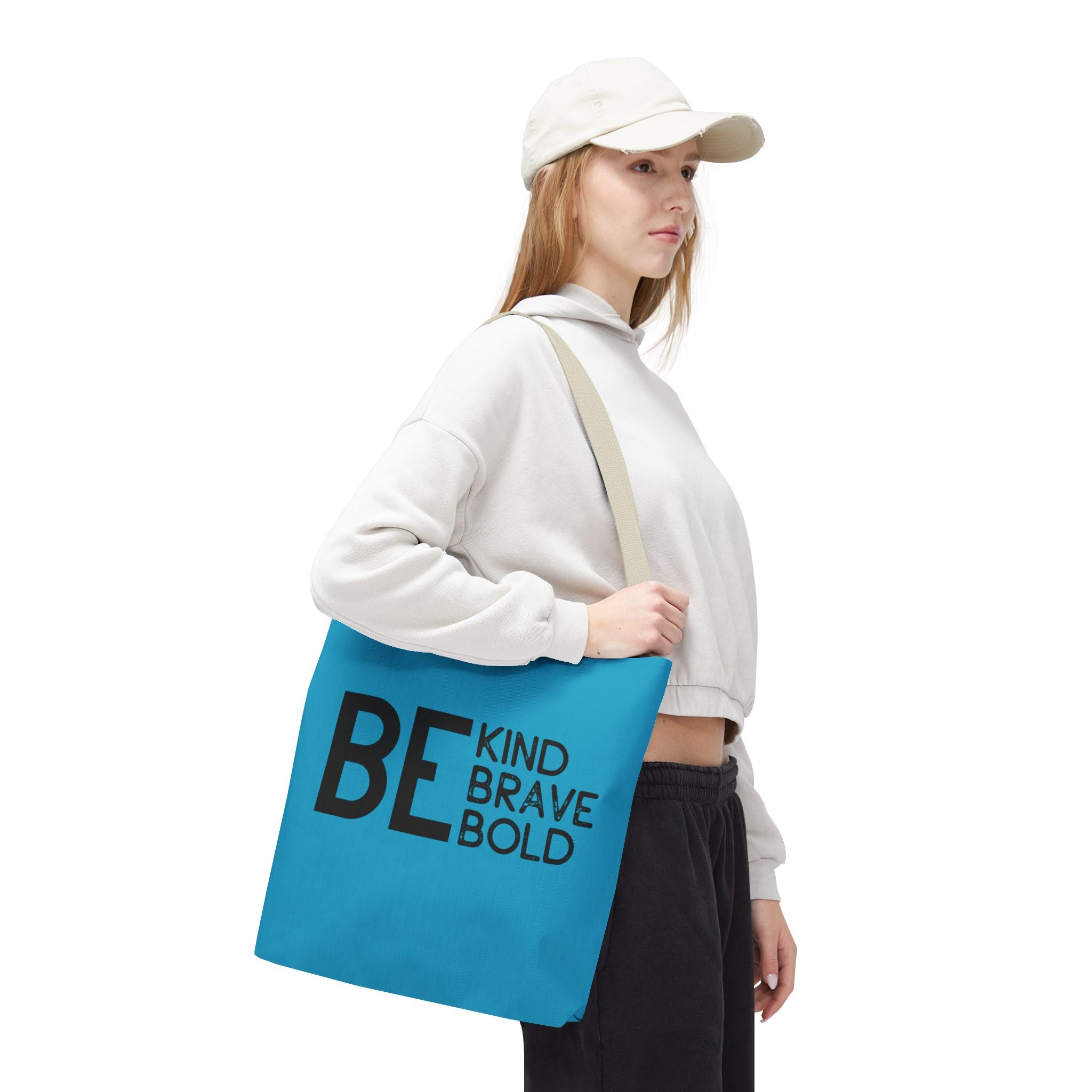 Inspirational Tote Bag - Be Kind Brave Bold - Eco-Friendly Carryall - Turquoise