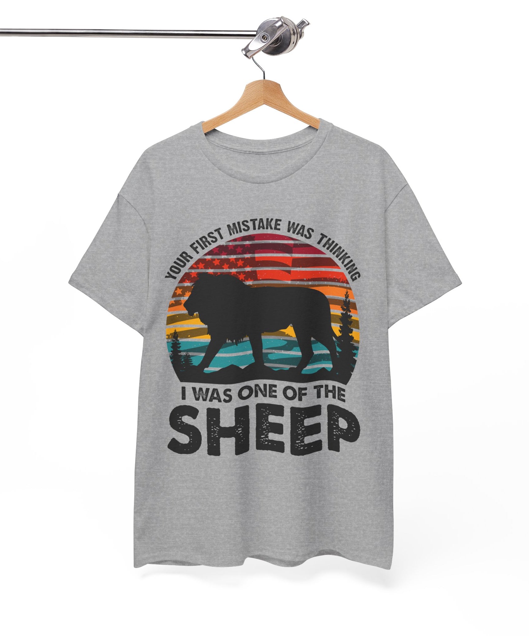 Bold Lion Tee with USA Flag Sunset | Gallory Hive