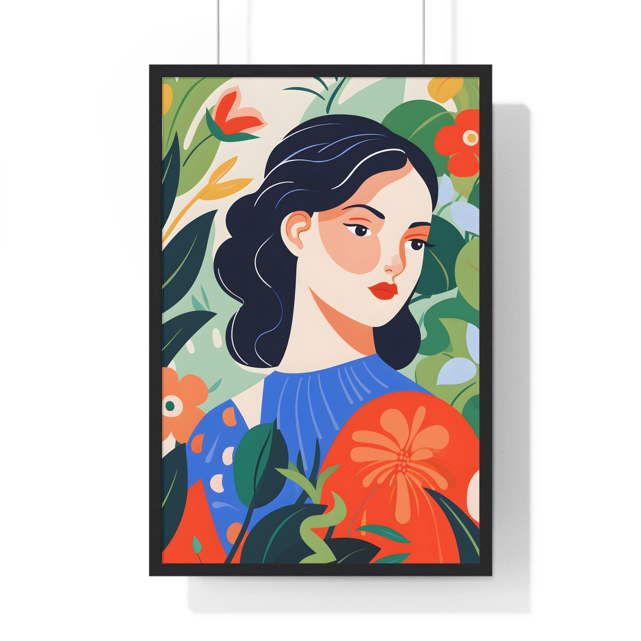 Modern Botanical Woman Art – Premium Wooden Framed Poster with Vibrant Foliage