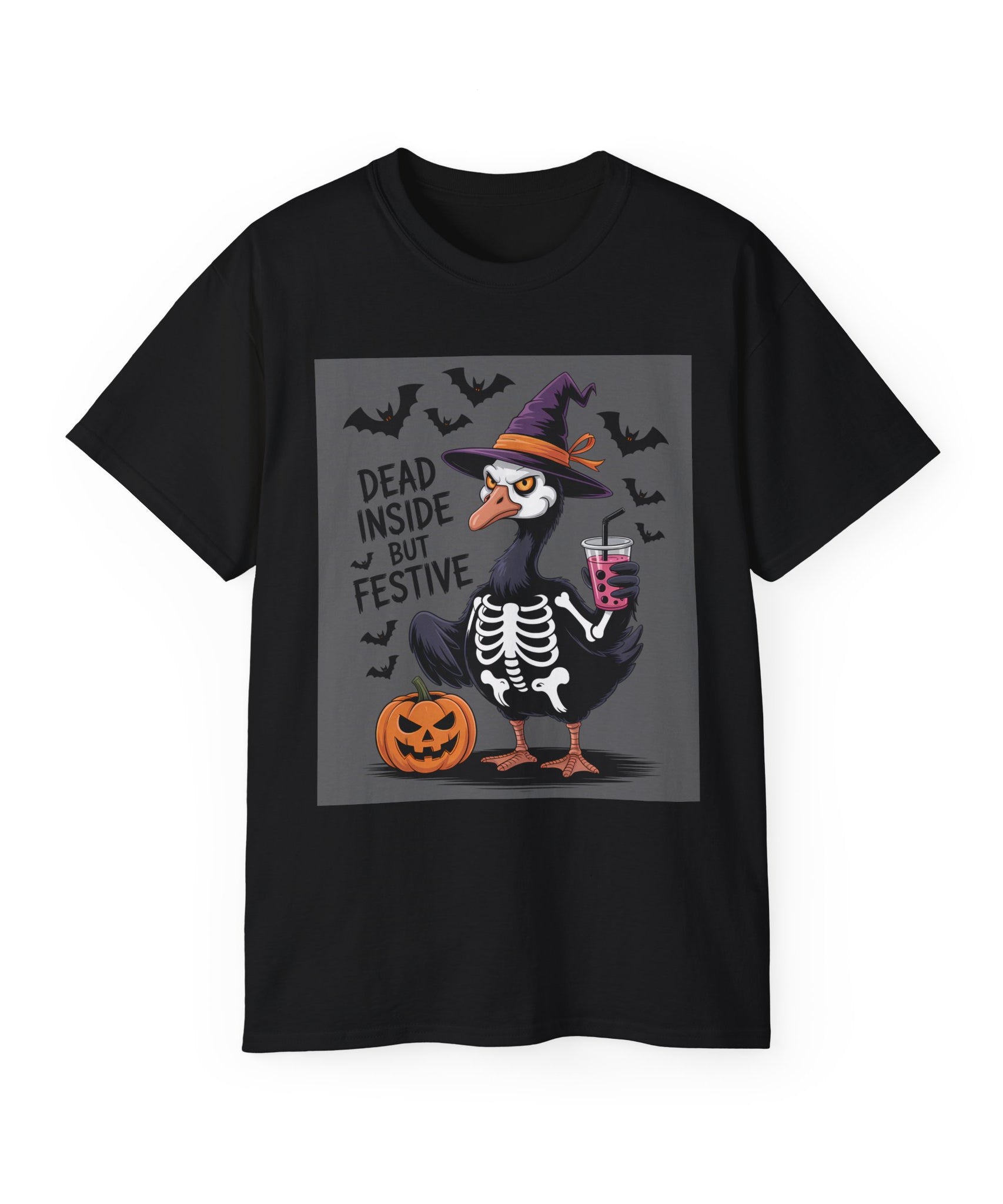 Halloween Skeleton Goose Tee - Festive T-Shirt
