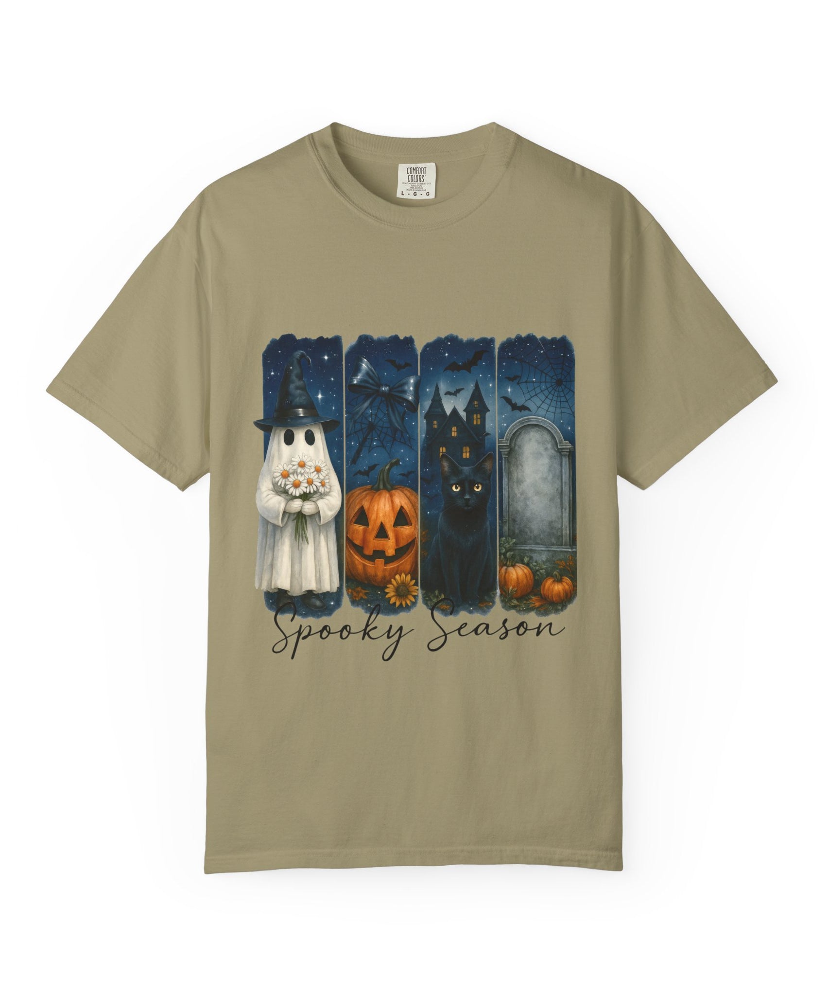 Spooky Season Halloween T-Shirt – Ghost, Black Cat, Pumpkin & Haunted House Design - Gallory Hive