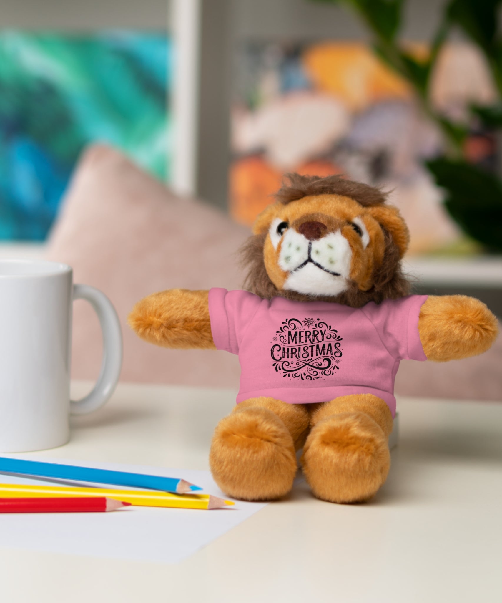 Festive Merry Christmas Stuffed Lion | Gallory Hive