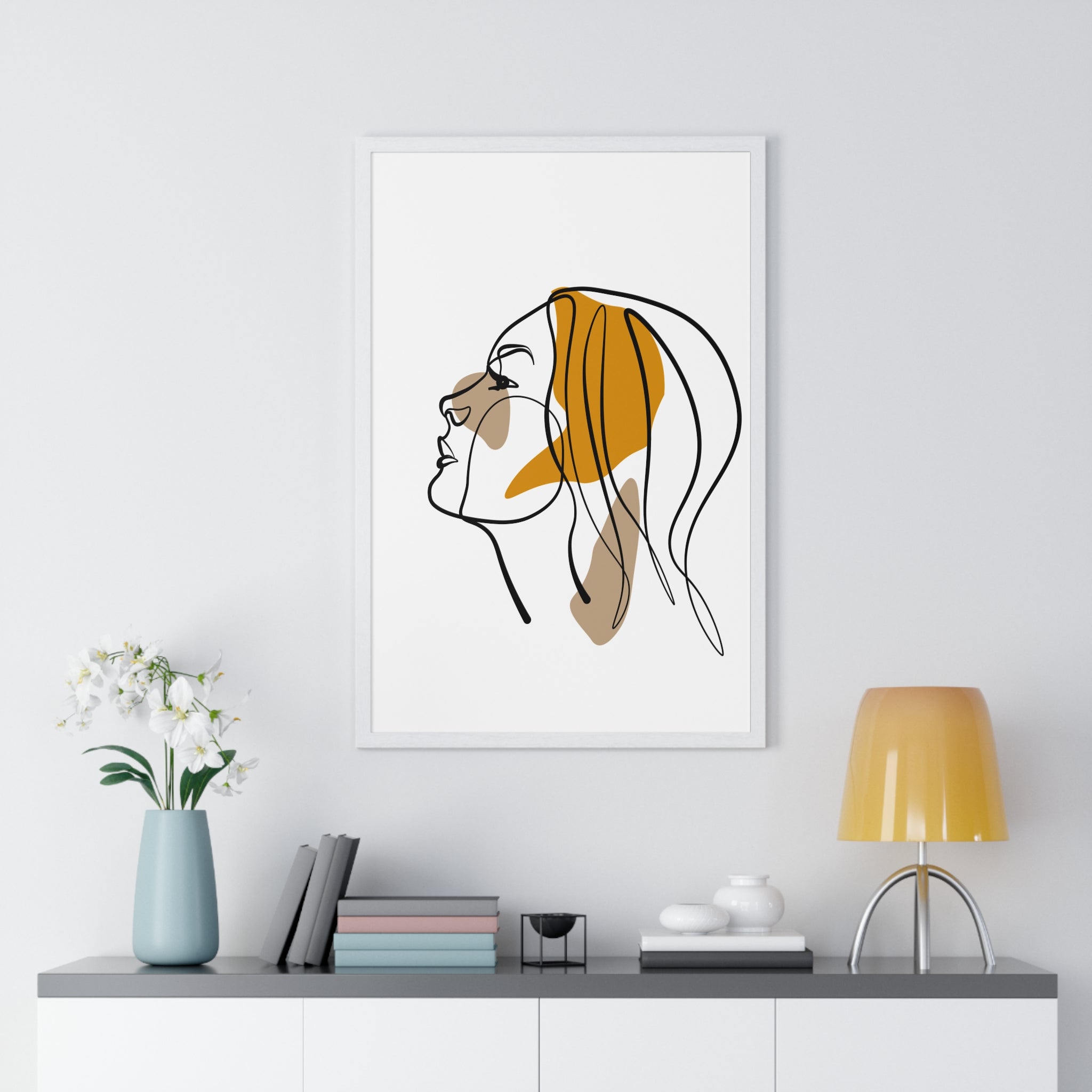 Abstract Woman Face Art – Framed Minimalist Print