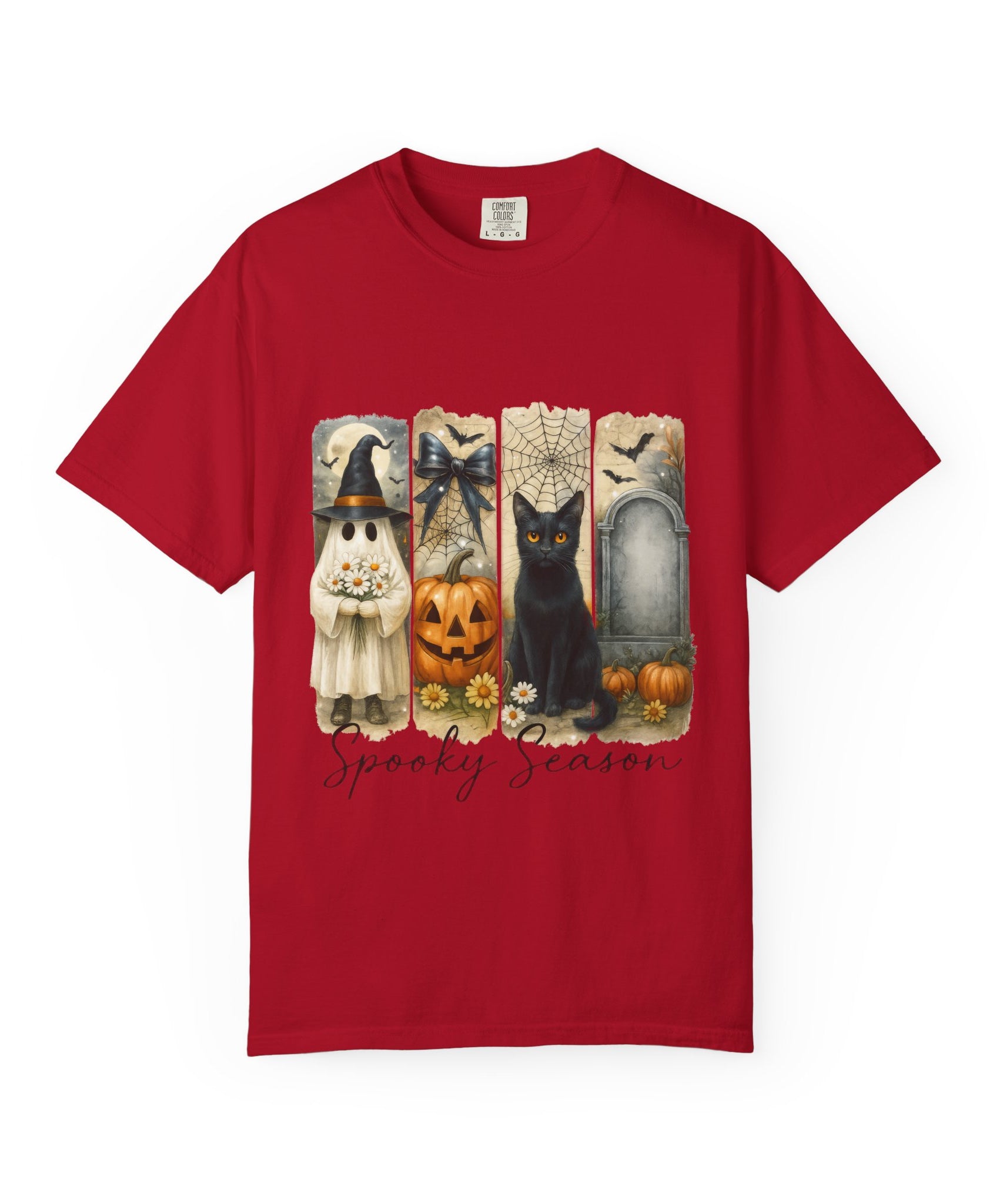 Spooky Season Halloween Unisex T-Shirt – Ghost, Black Cat & Pumpkin Design - Gallory Hive