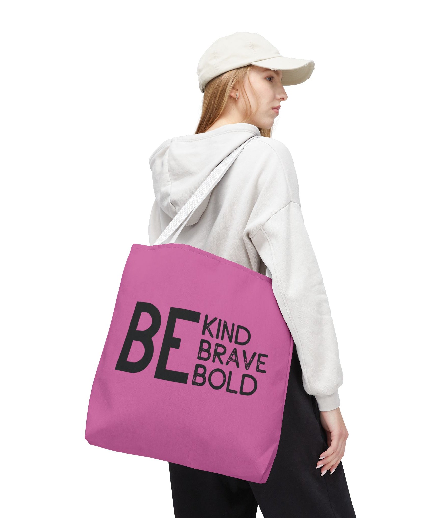 Inspirational Tote Bag - Be Kind Brave Bold - Eco-Friendly Carryall - Light Pink