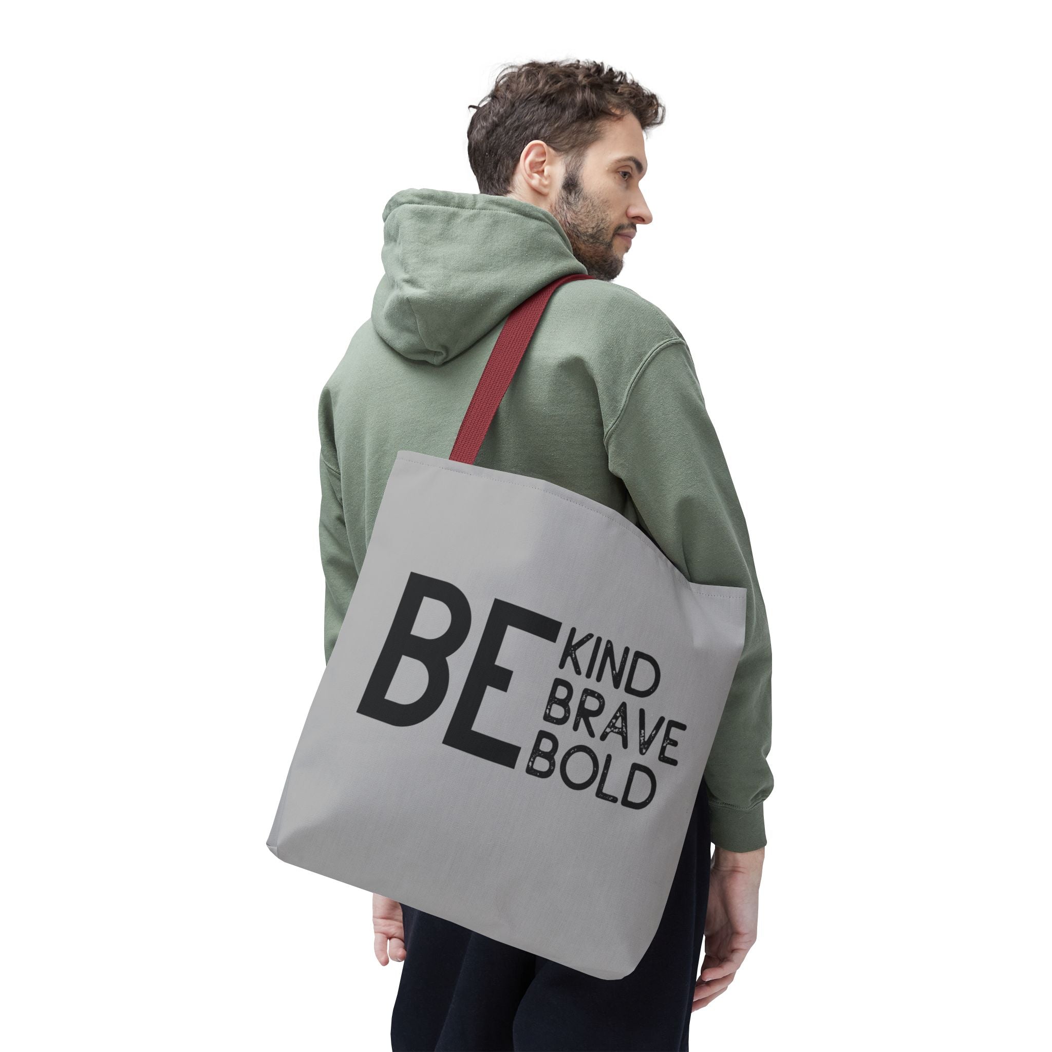 Inspirational Tote Bag - Be Kind Brave Bold - Eco-Friendly Carryall - Light Grey