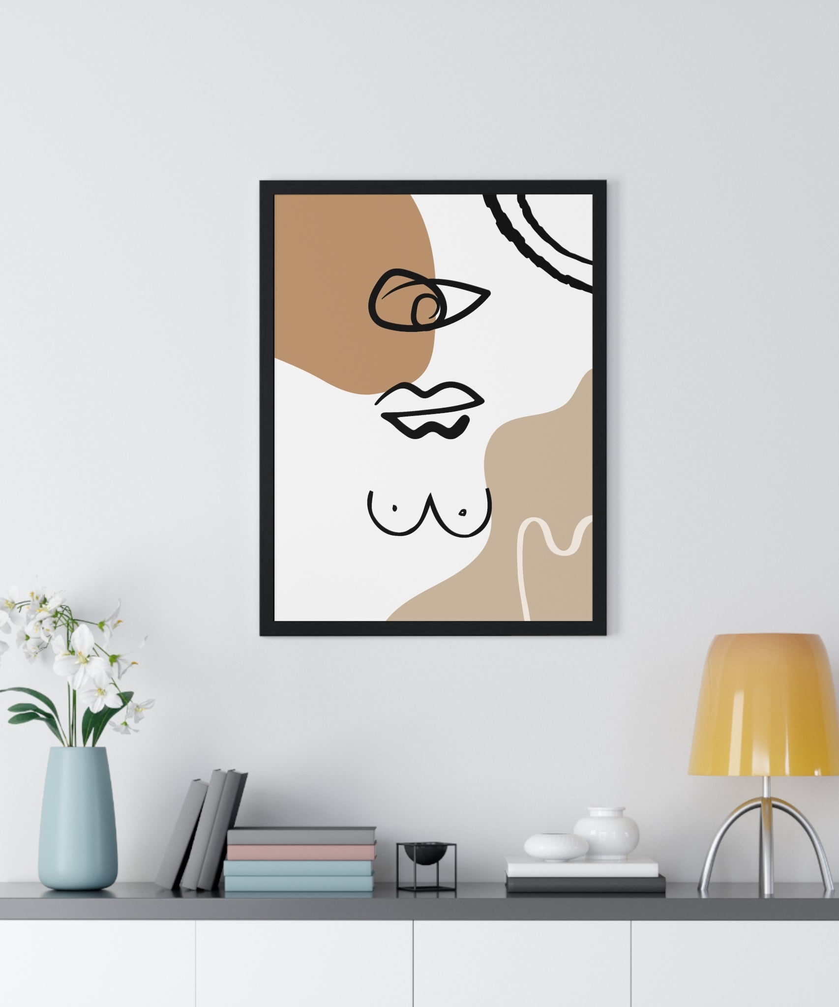 Abstract Human Form Art – Framed Line Drawing