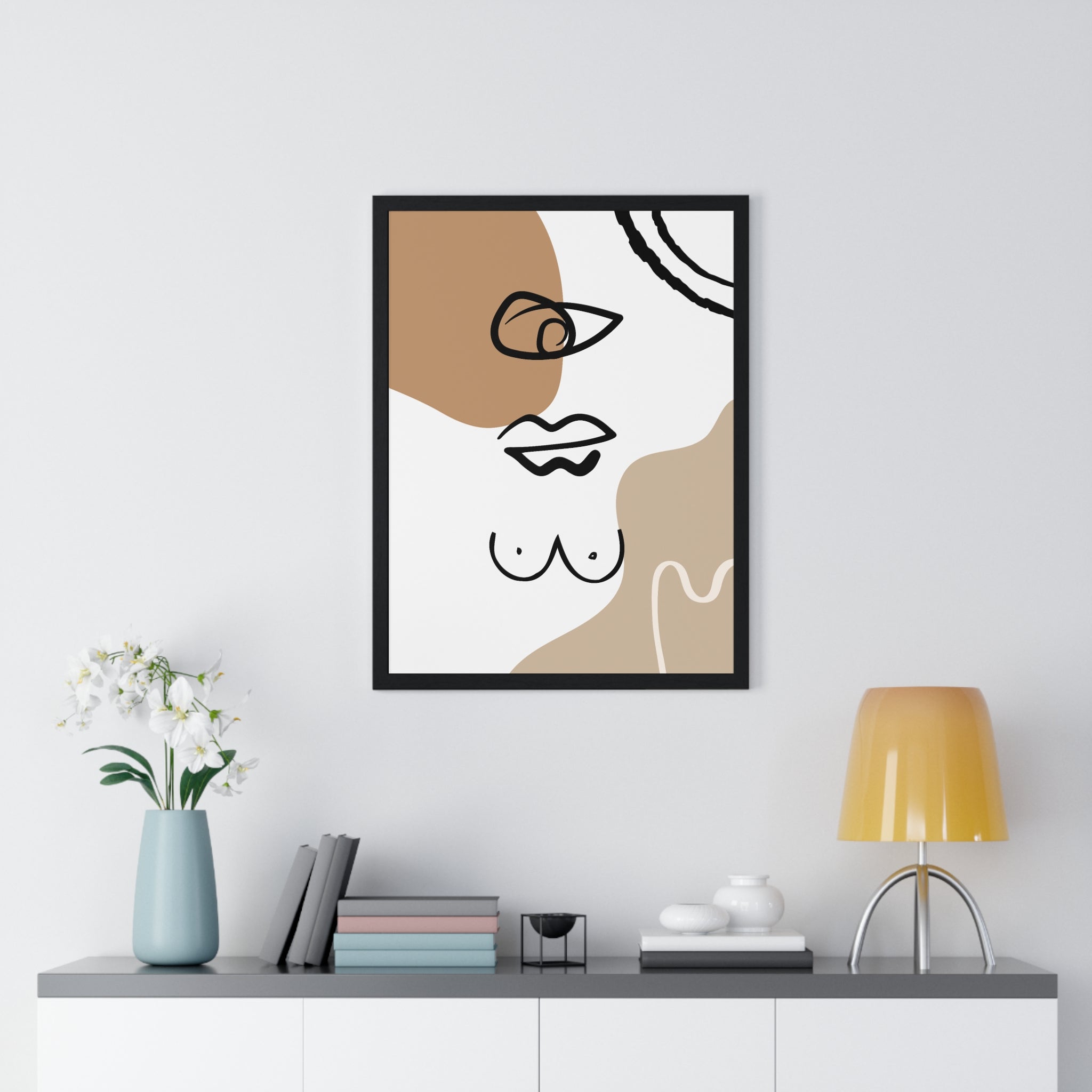 Abstract Human Form Art – Framed Line Drawing