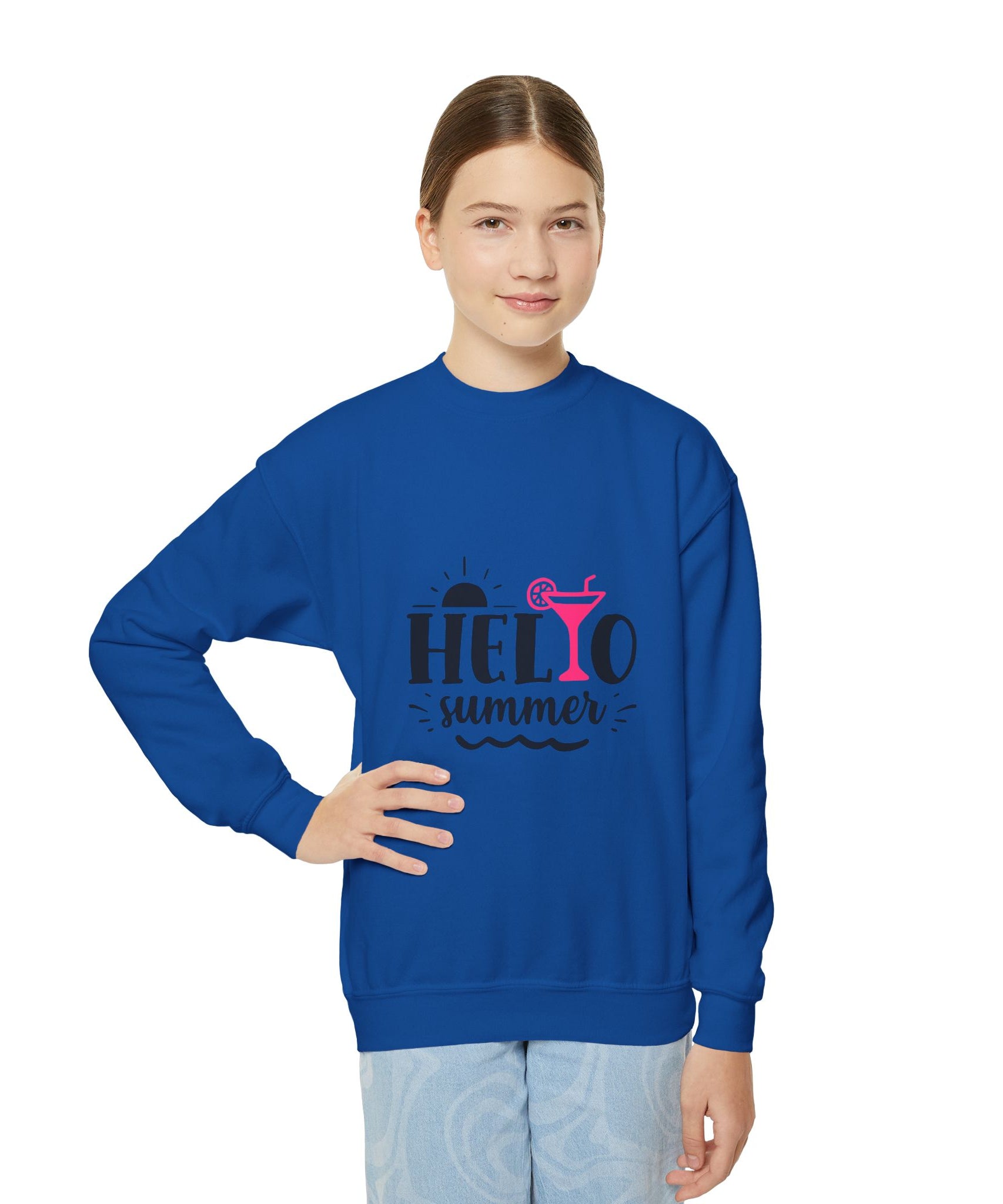 Hello Summer Youth Crewneck Sweatshirt - Fun Casual Wear for Kids - Gallory Hive