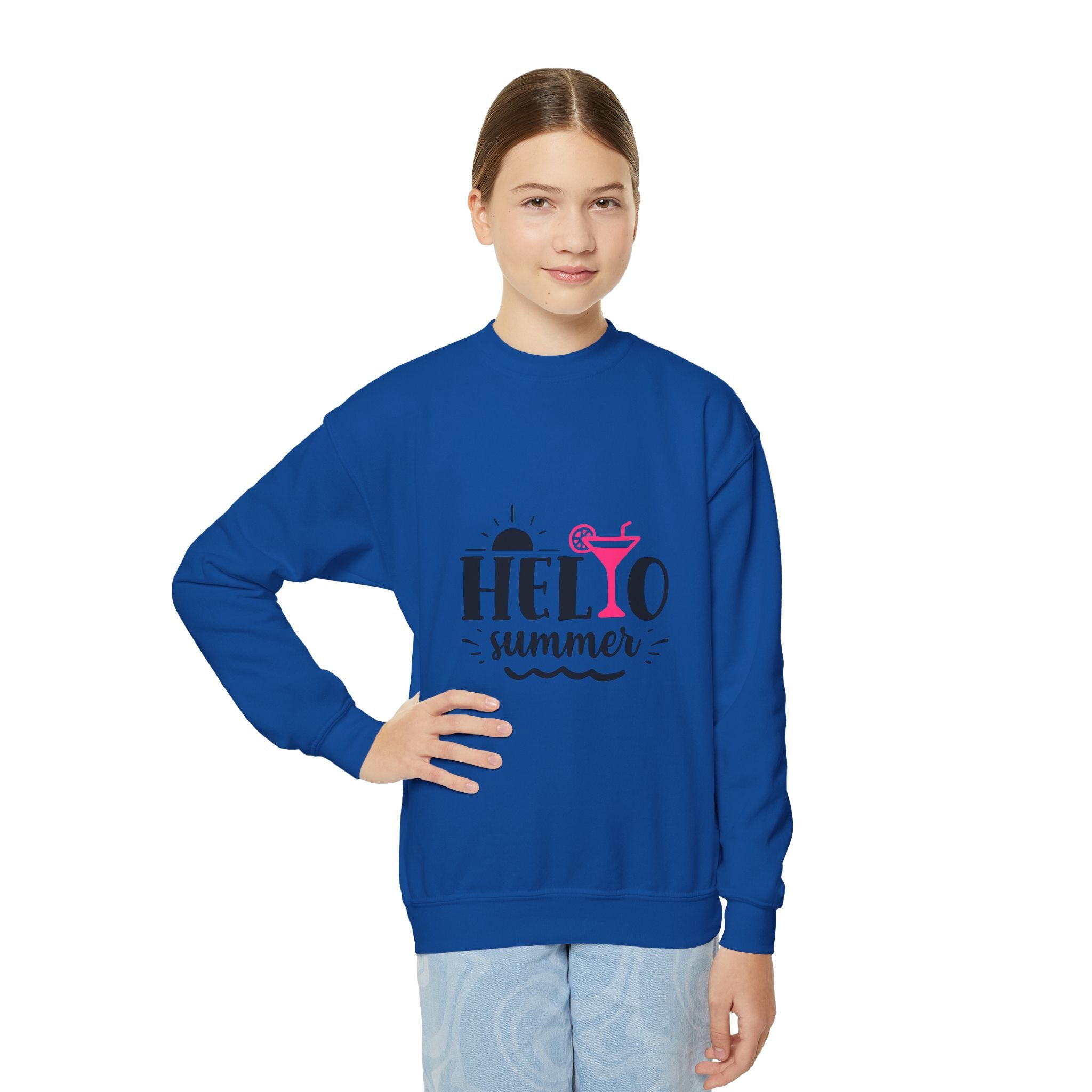 Hello Summer Youth Crewneck Sweatshirt - Fun Casual Wear for Kids - Gallory Hive