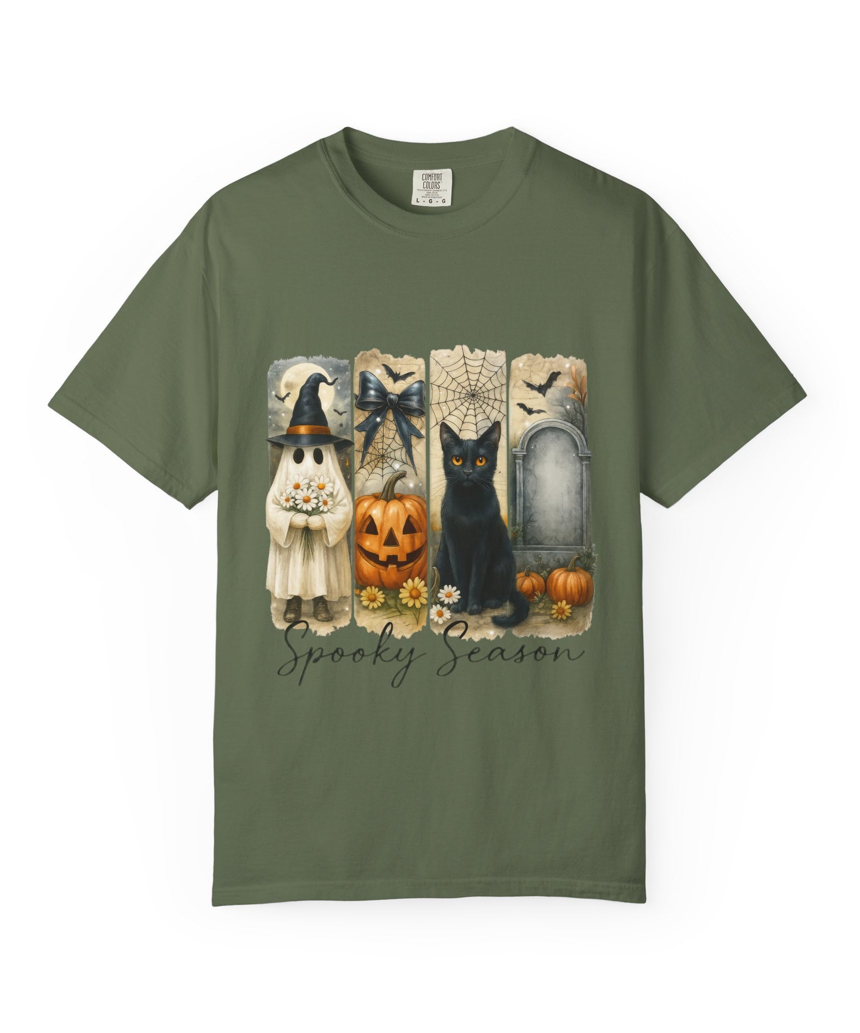 Spooky Season Halloween Unisex T-Shirt – Ghost, Black Cat & Pumpkin Design - Gallory Hive