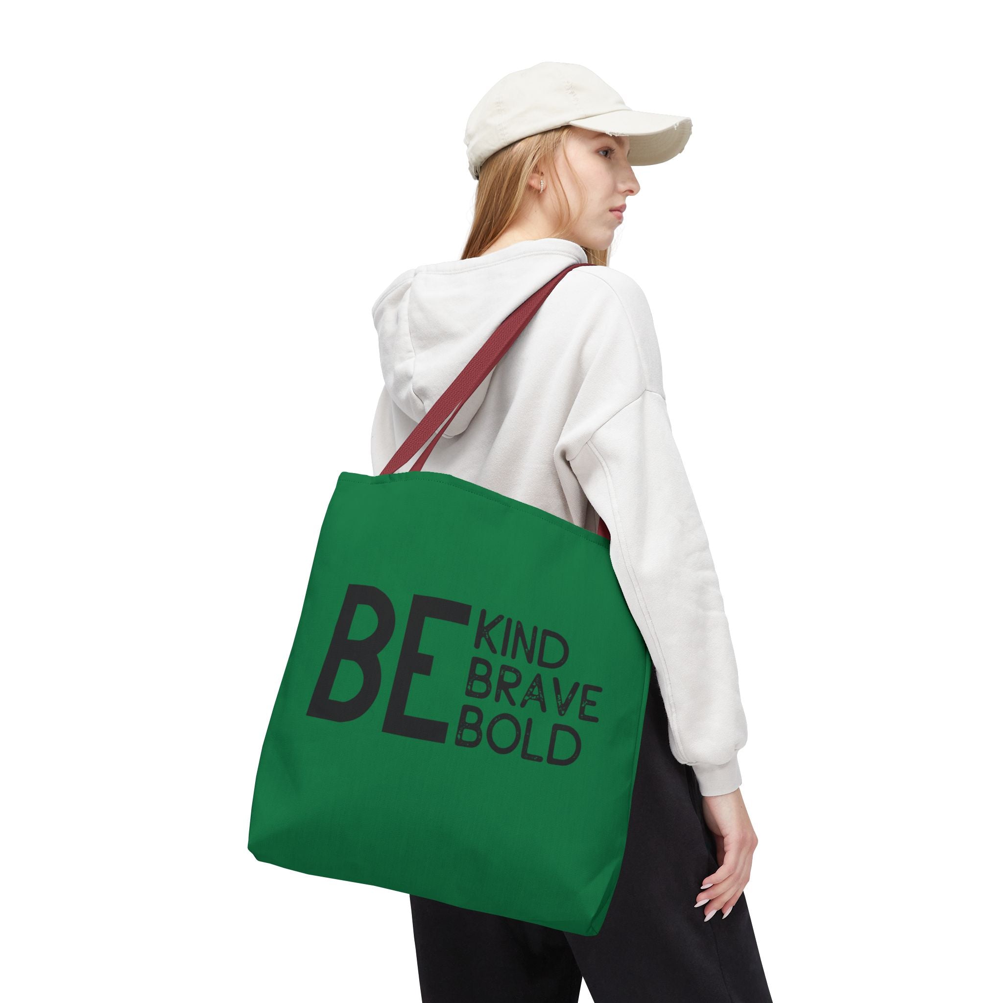 Inspirational Tote Bag - Be Kind Brave Bold - Eco-Friendly Carryall - Dark Green