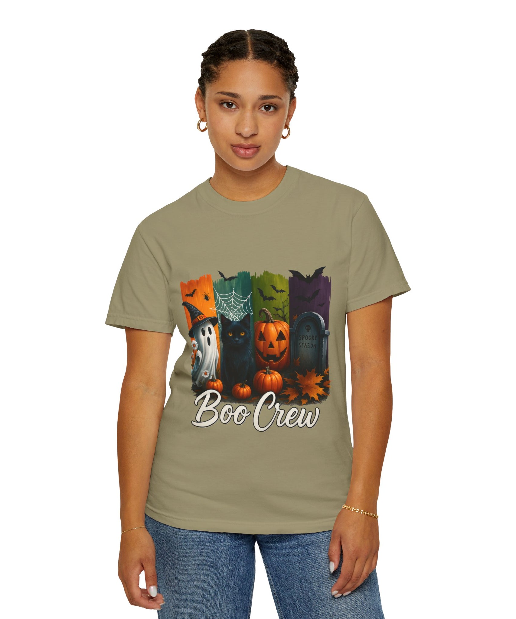 Boo Crew Halloween Unisex T-Shirt – Cute Ghost, Black Cat, Pumpkin & Tombstone Design - Gallory Hive
