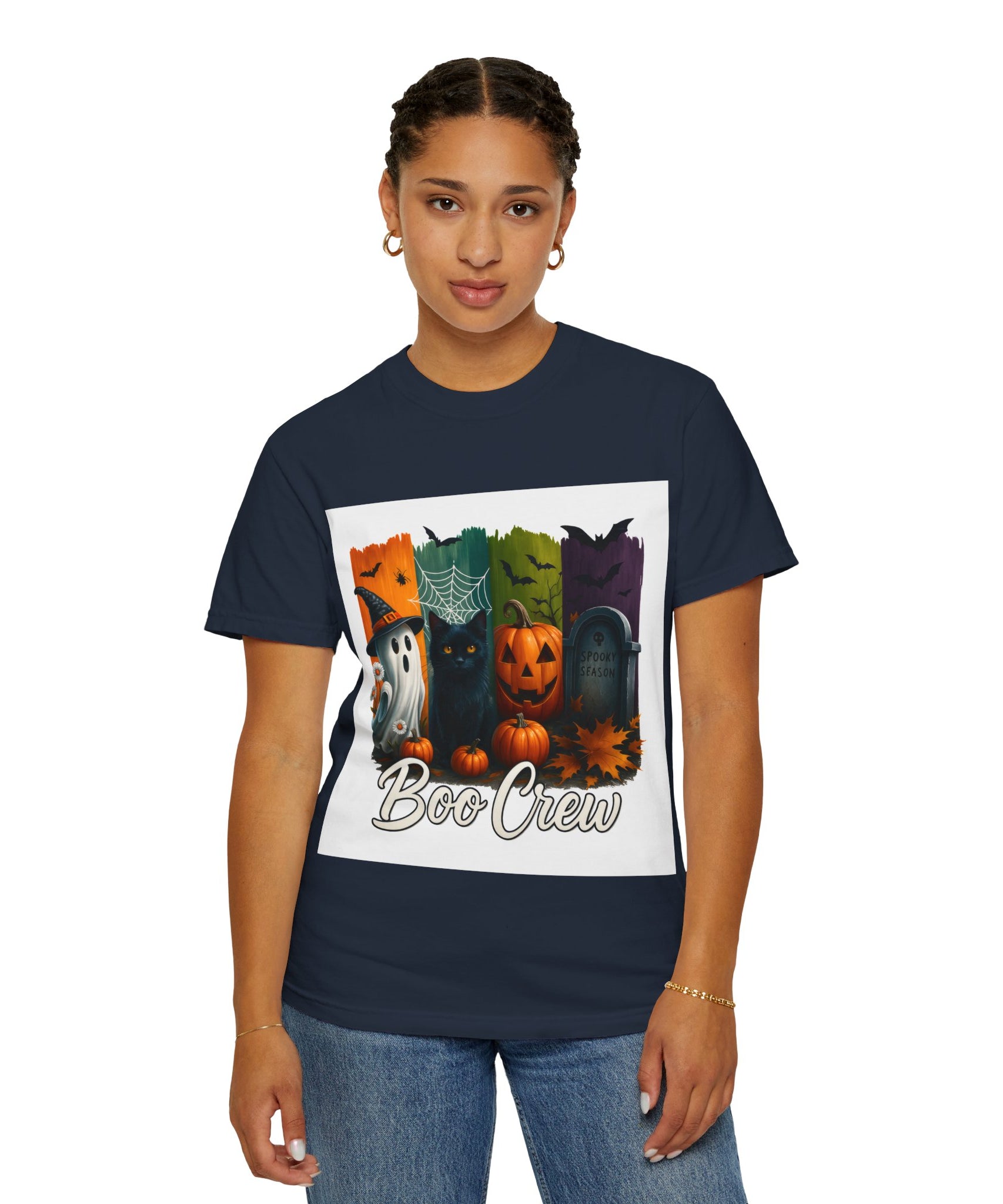 Boo Crew Halloween Unisex T-Shirt – Cute Ghost, Black Cat, Pumpkin & Tombstone Design - Gallory Hive