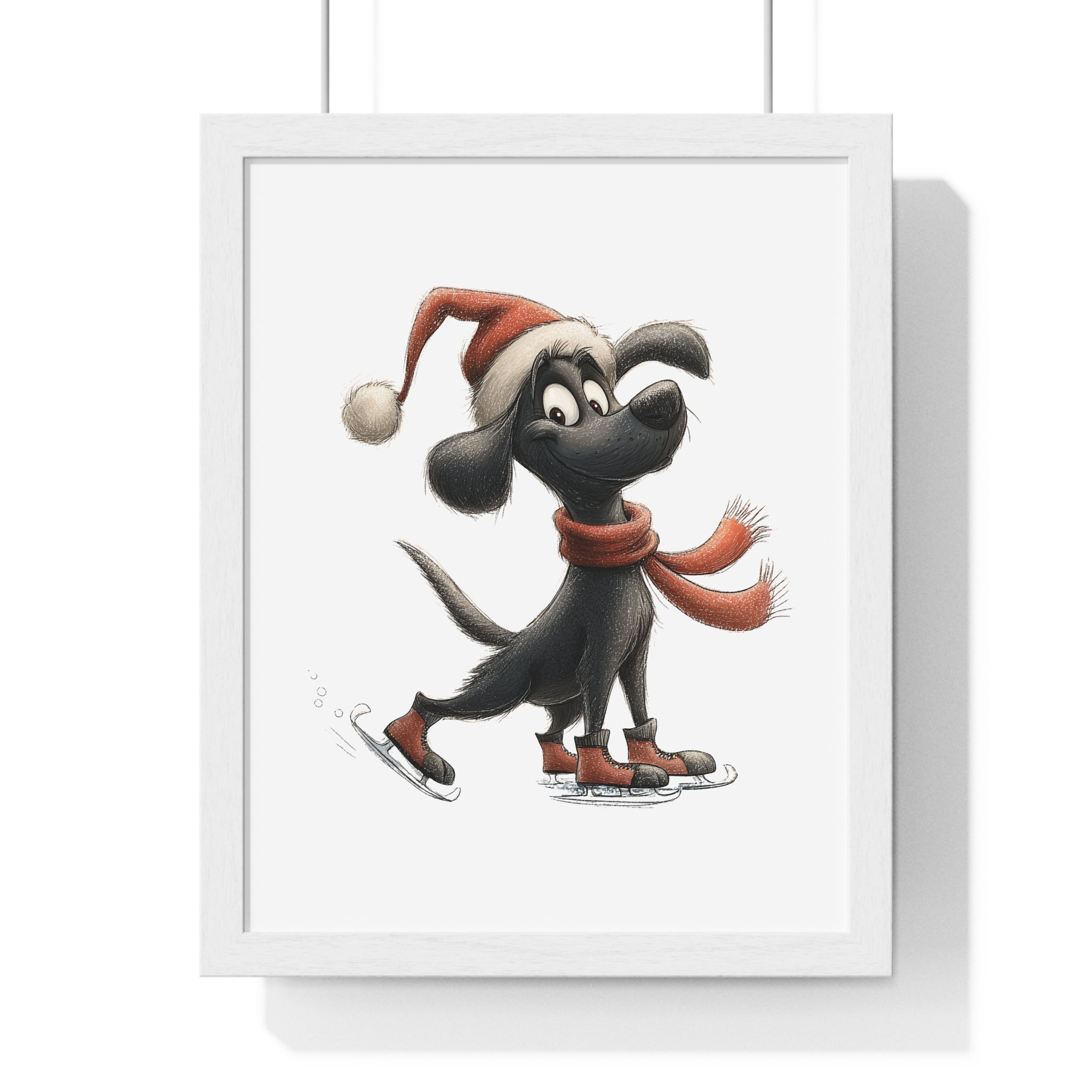 Skating Santa Pup – Wooden Wall Frame Festive Dog Holiday Decor - Gallory Hive