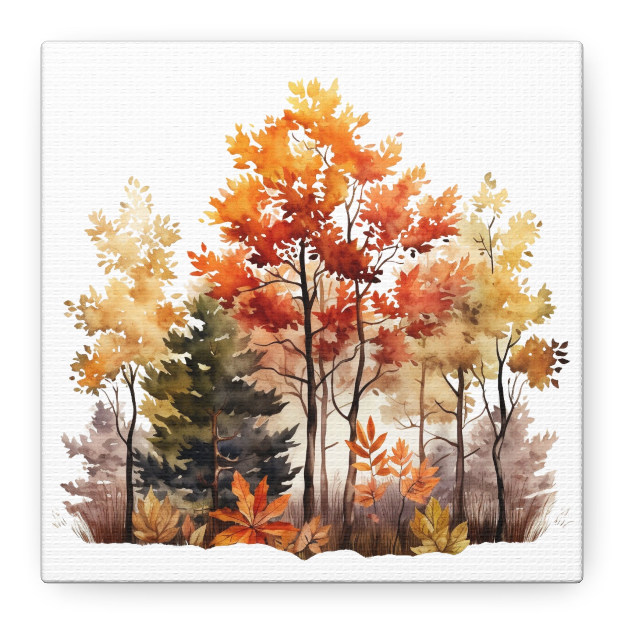 Forest Ember – Autumn Watercolor Trees on Floral Canvas Wall Art