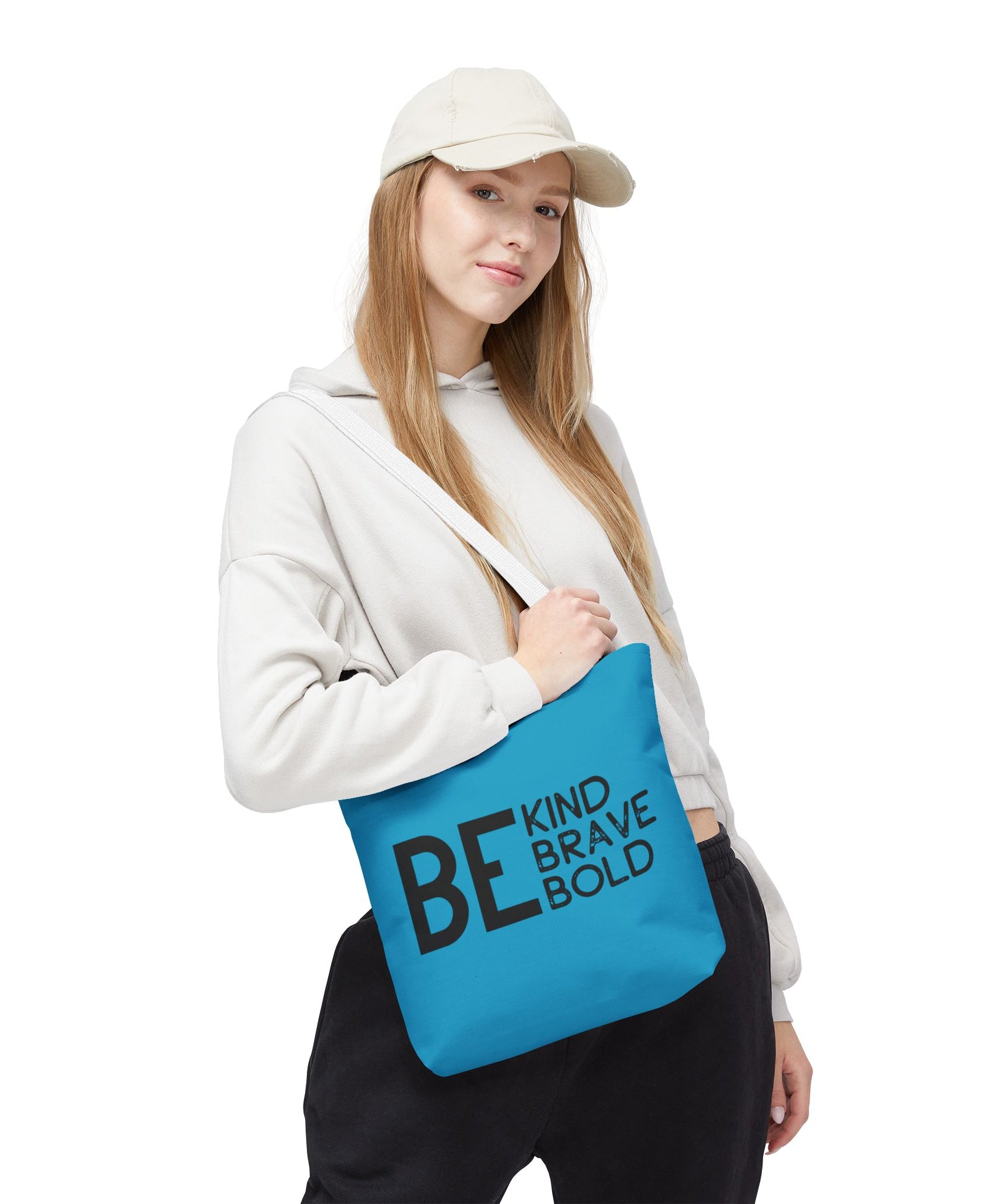 Inspirational Tote Bag - Be Kind Brave Bold - Eco-Friendly Carryall - Turquoise