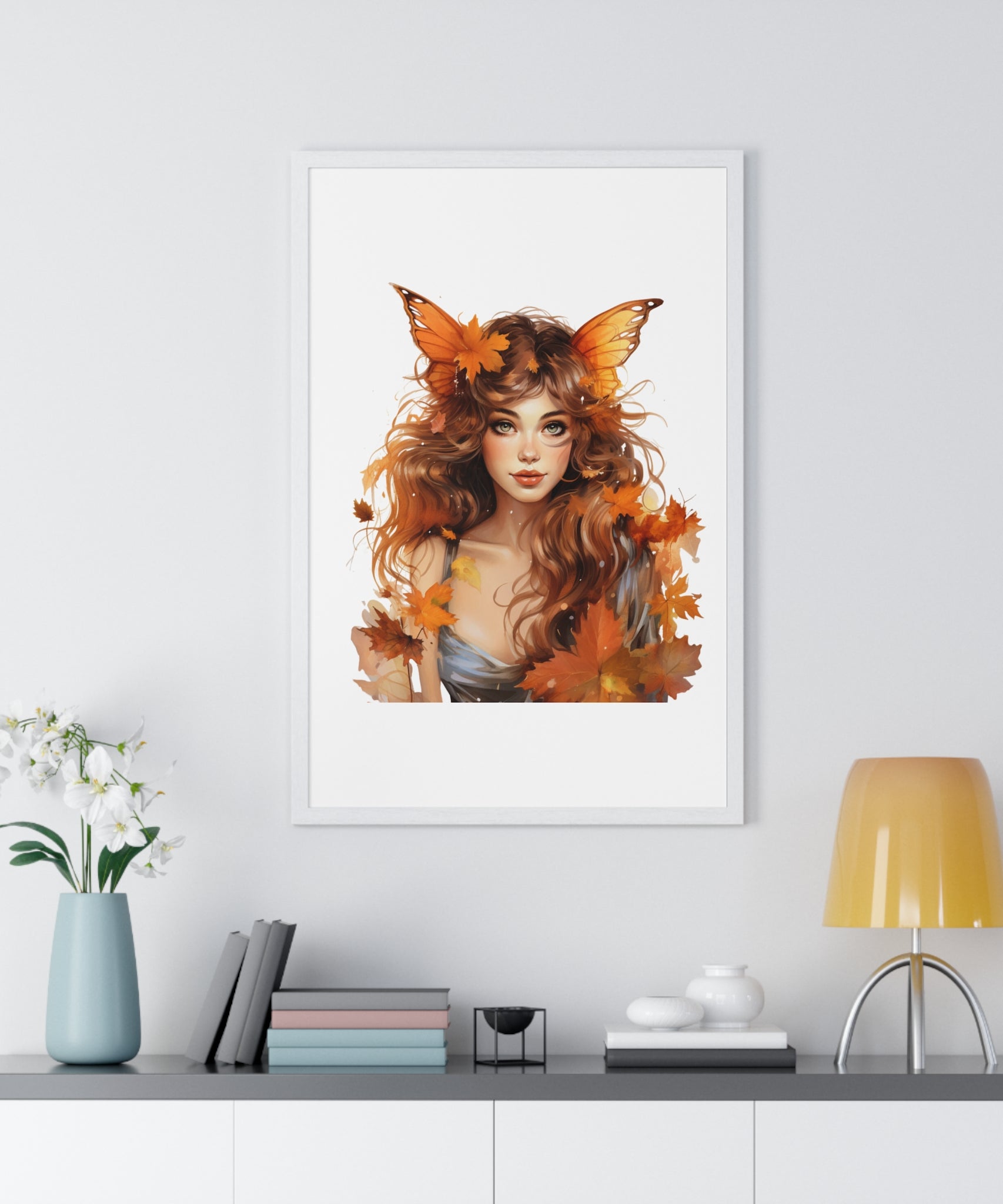 Autumn Fairy Wall Art – Butterfly Muse with Leaf Crown