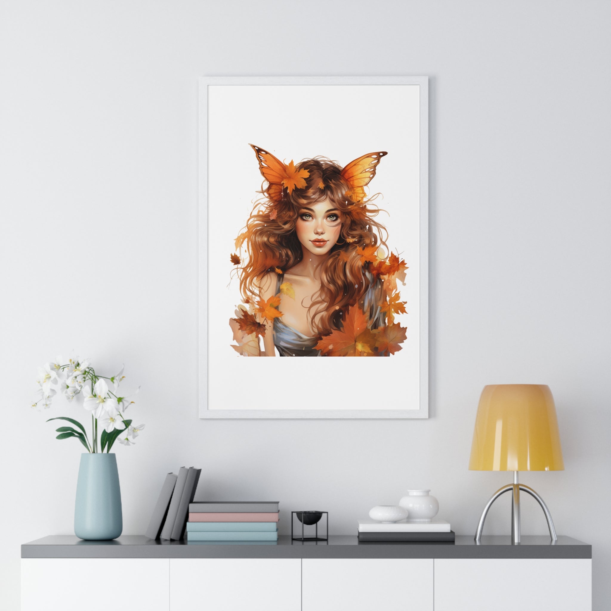 Autumn Fairy Wall Art – Butterfly Muse with Leaf Crown
