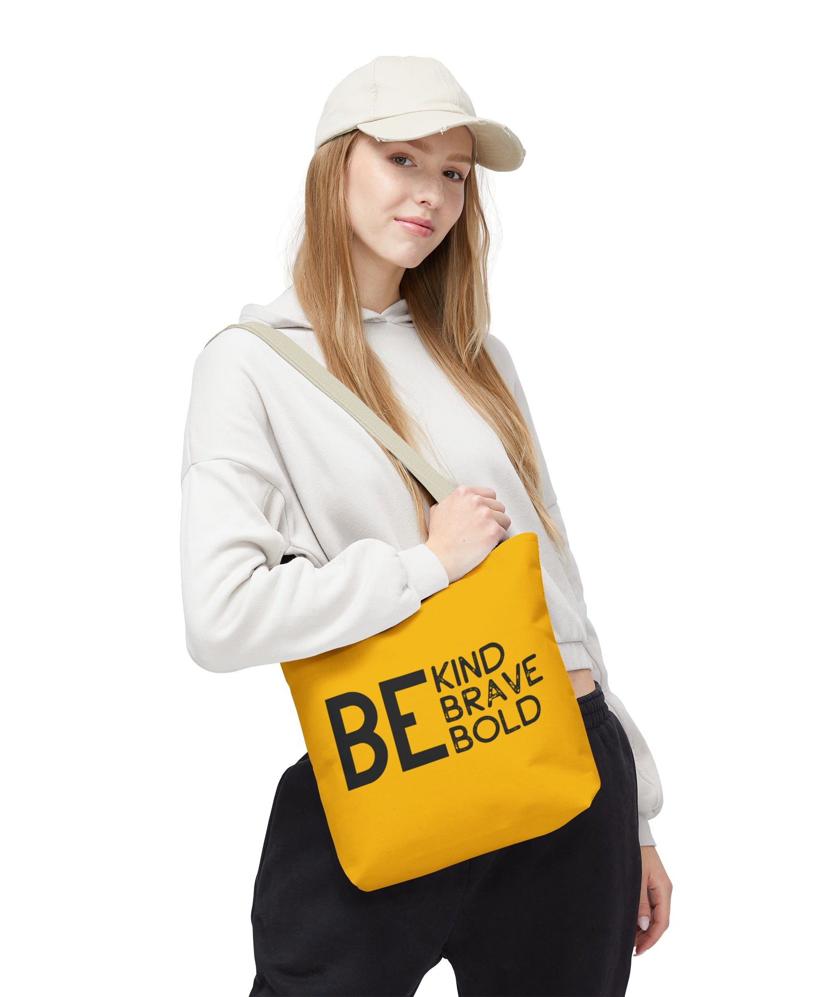 Inspirational Tote Bag - Be Kind Brave Bold - Eco-Friendly Carryall - Yellow