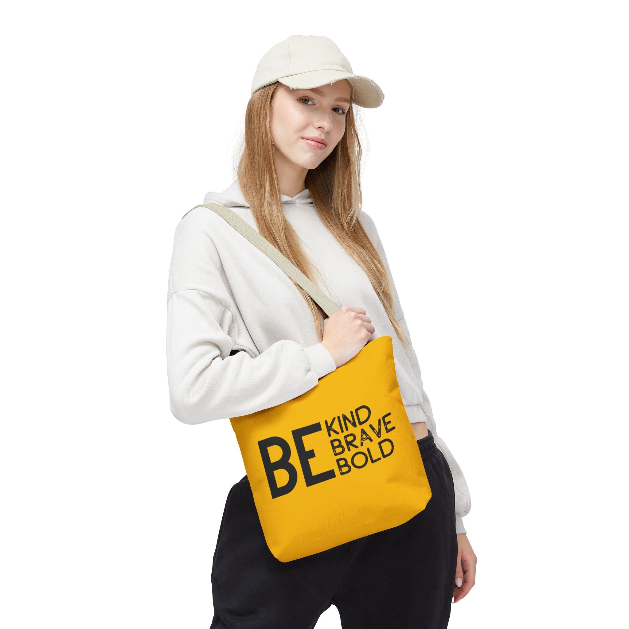 Inspirational Tote Bag - Be Kind Brave Bold - Eco-Friendly Carryall - Yellow