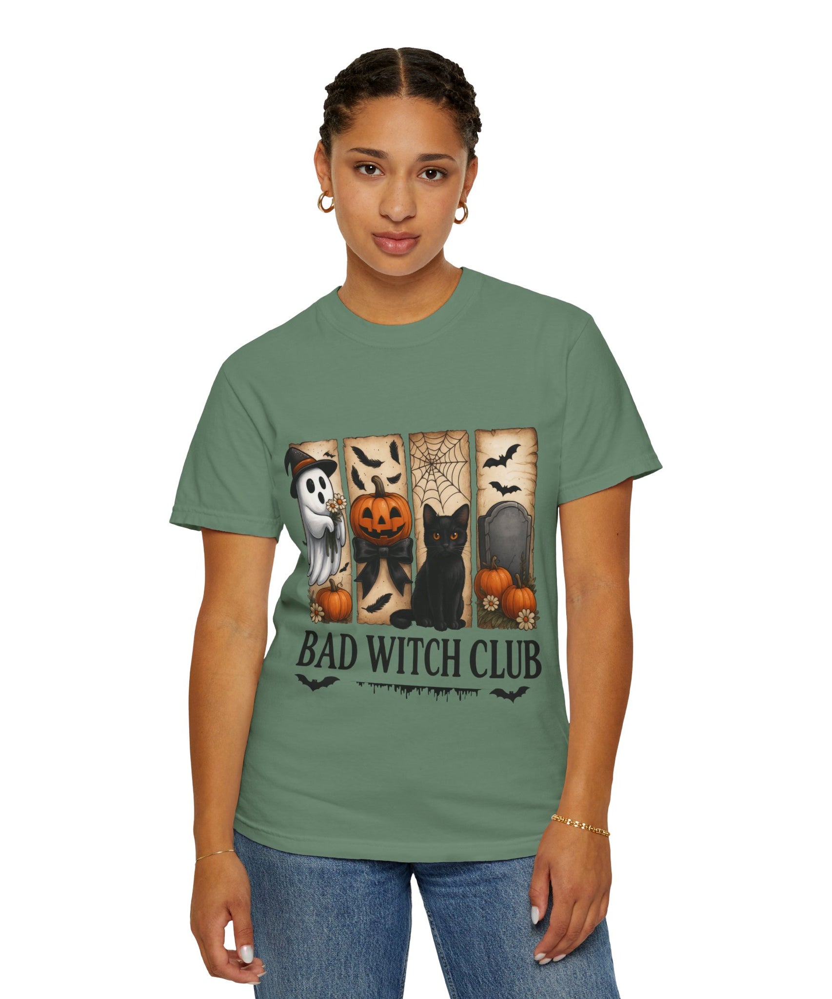 Bad Witch Club Halloween T-Shirt – Cute Ghost, Black Cat, Pumpkin & Spooky Gothic Design - Gallory Hive