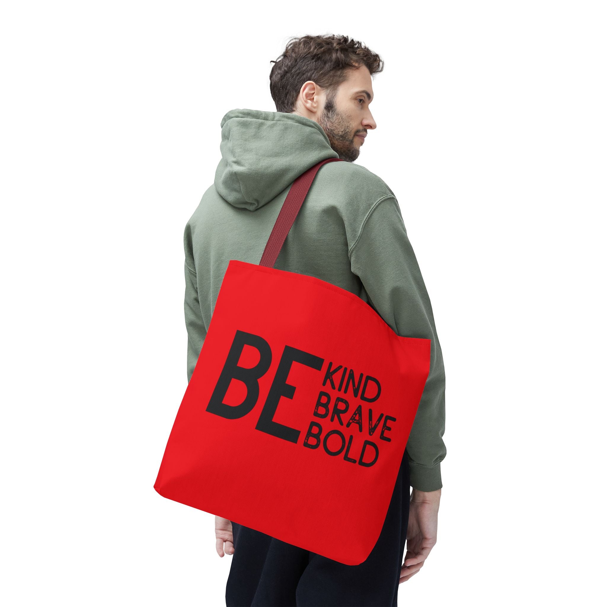 Inspirational Tote Bag - Be Kind Brave Bold - Eco-Friendly Carryall - Red