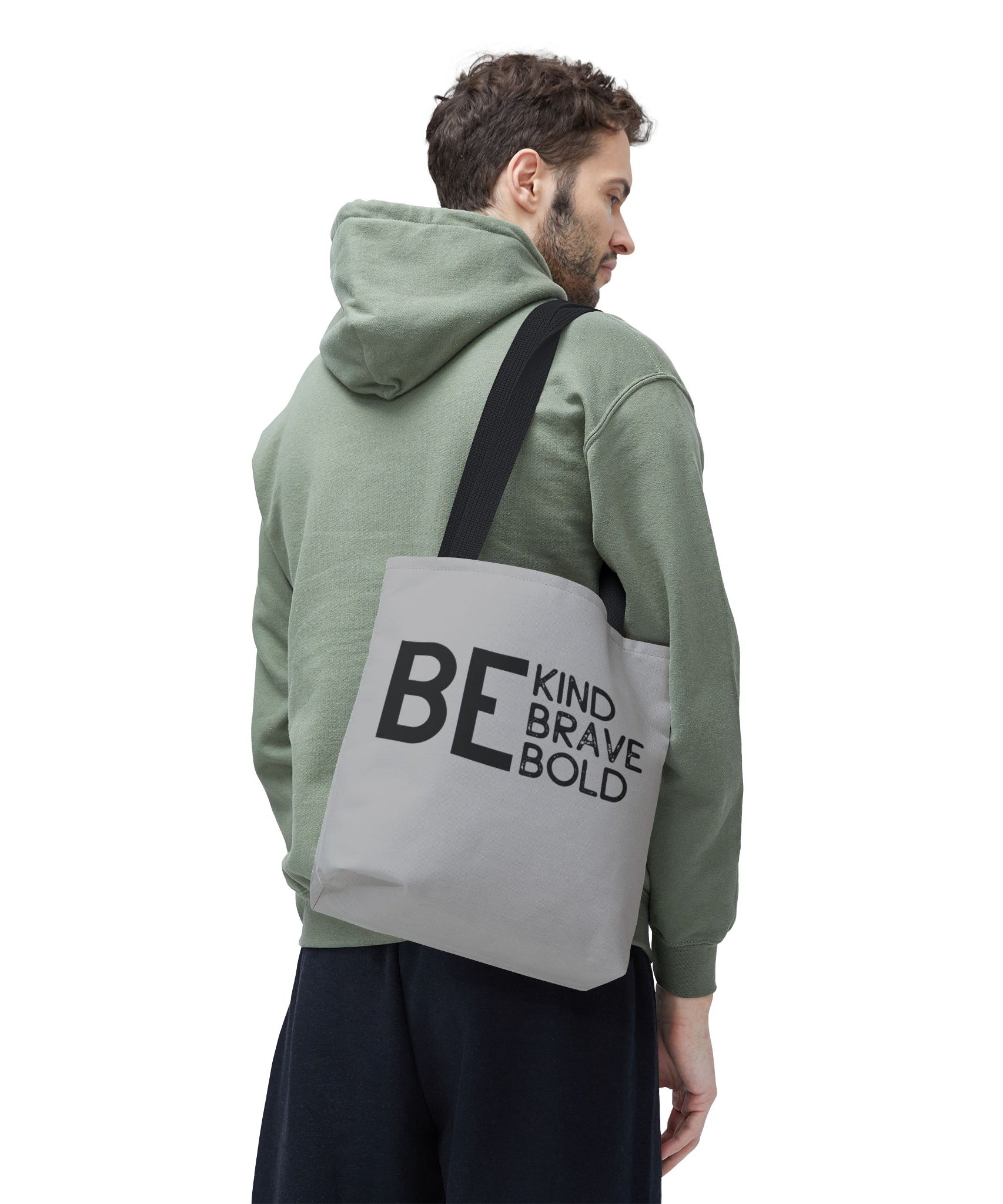 Inspirational Tote Bag - Be Kind Brave Bold - Eco-Friendly Carryall - Light Grey