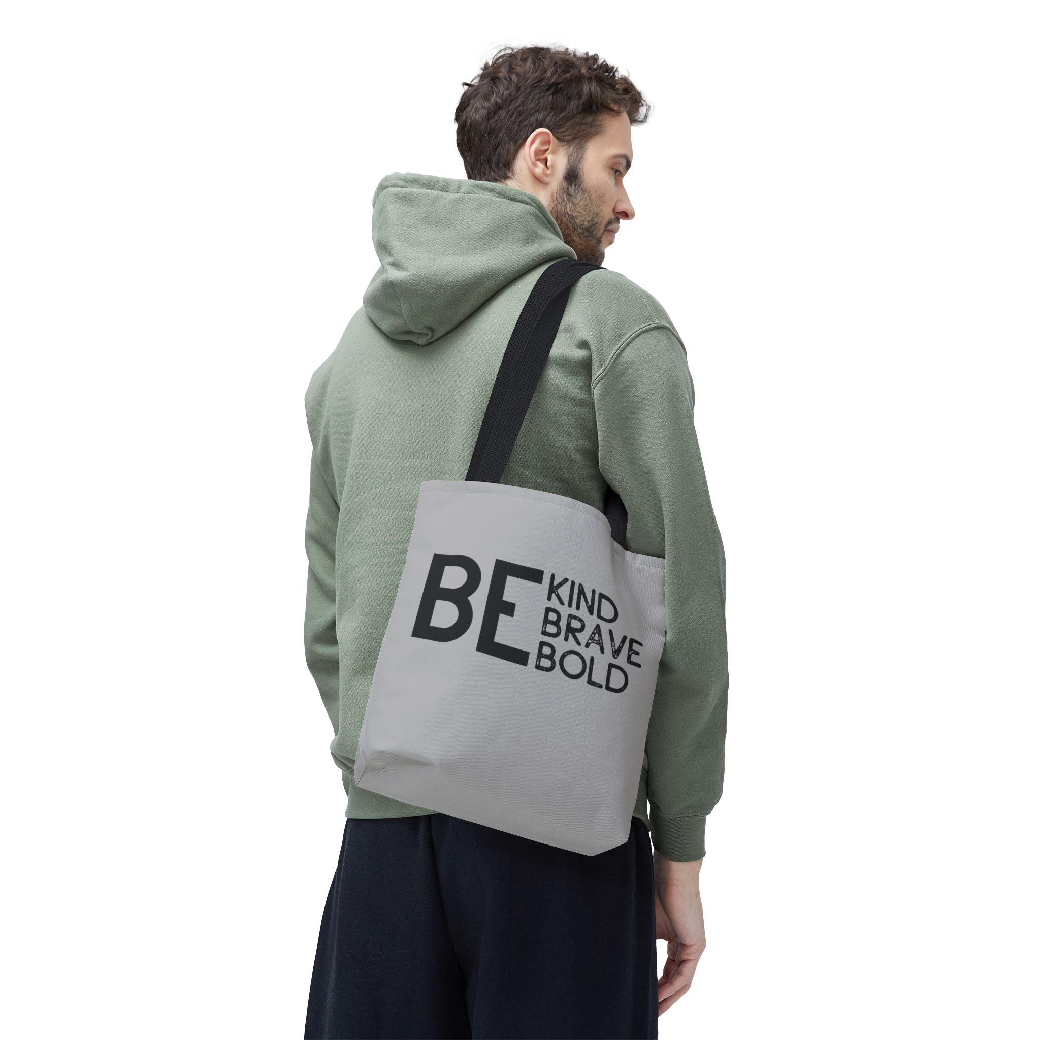 Inspirational Tote Bag - Be Kind Brave Bold - Eco-Friendly Carryall - Light Grey