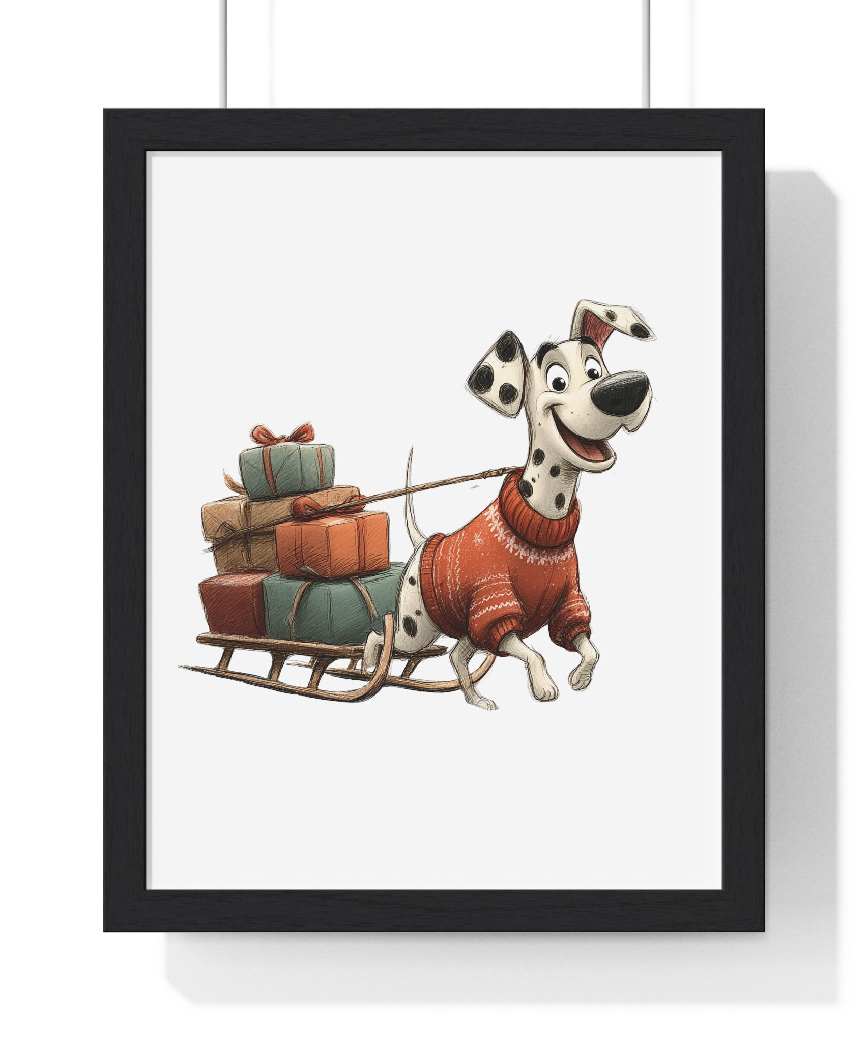 Festive Dalmatian with Gifts – Wooden Framed Wall Décor