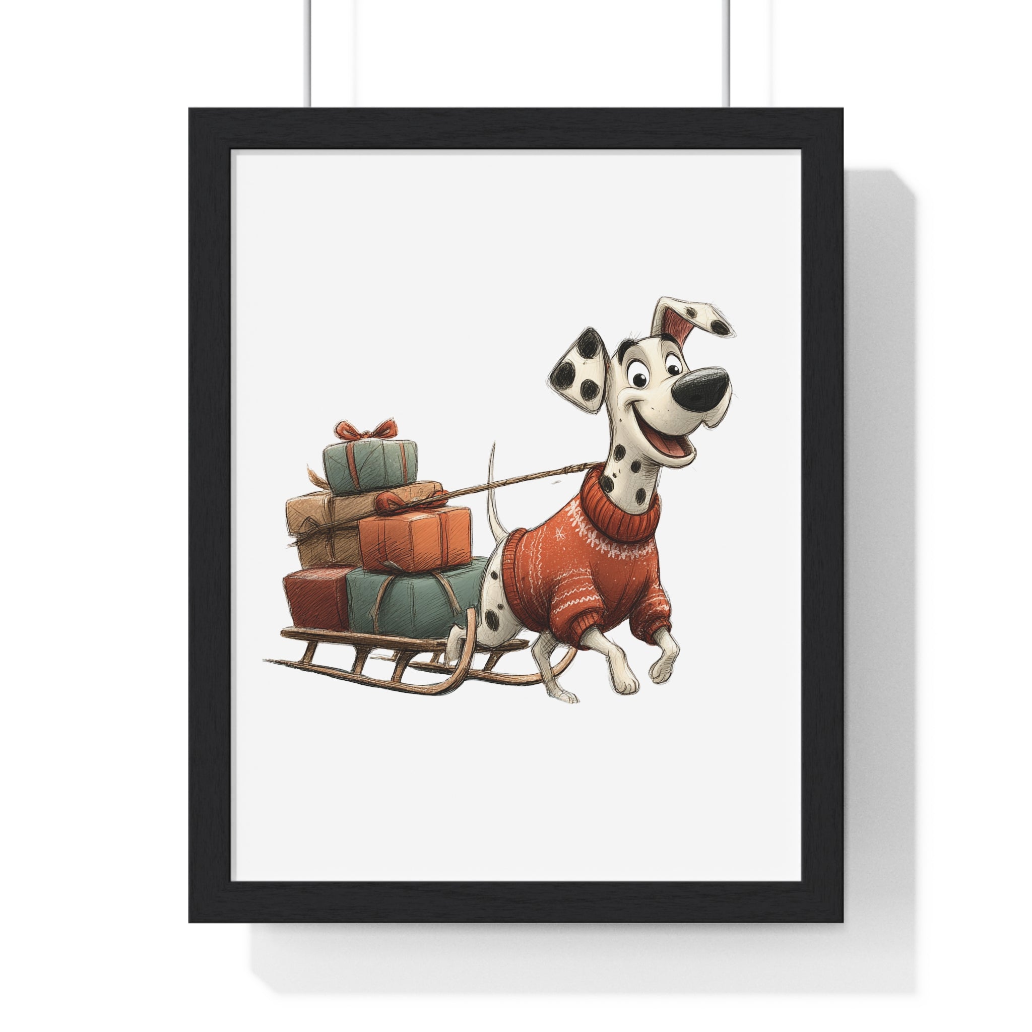 Festive Dalmatian with Gifts – Wooden Framed Wall Décor - Gallory Hive