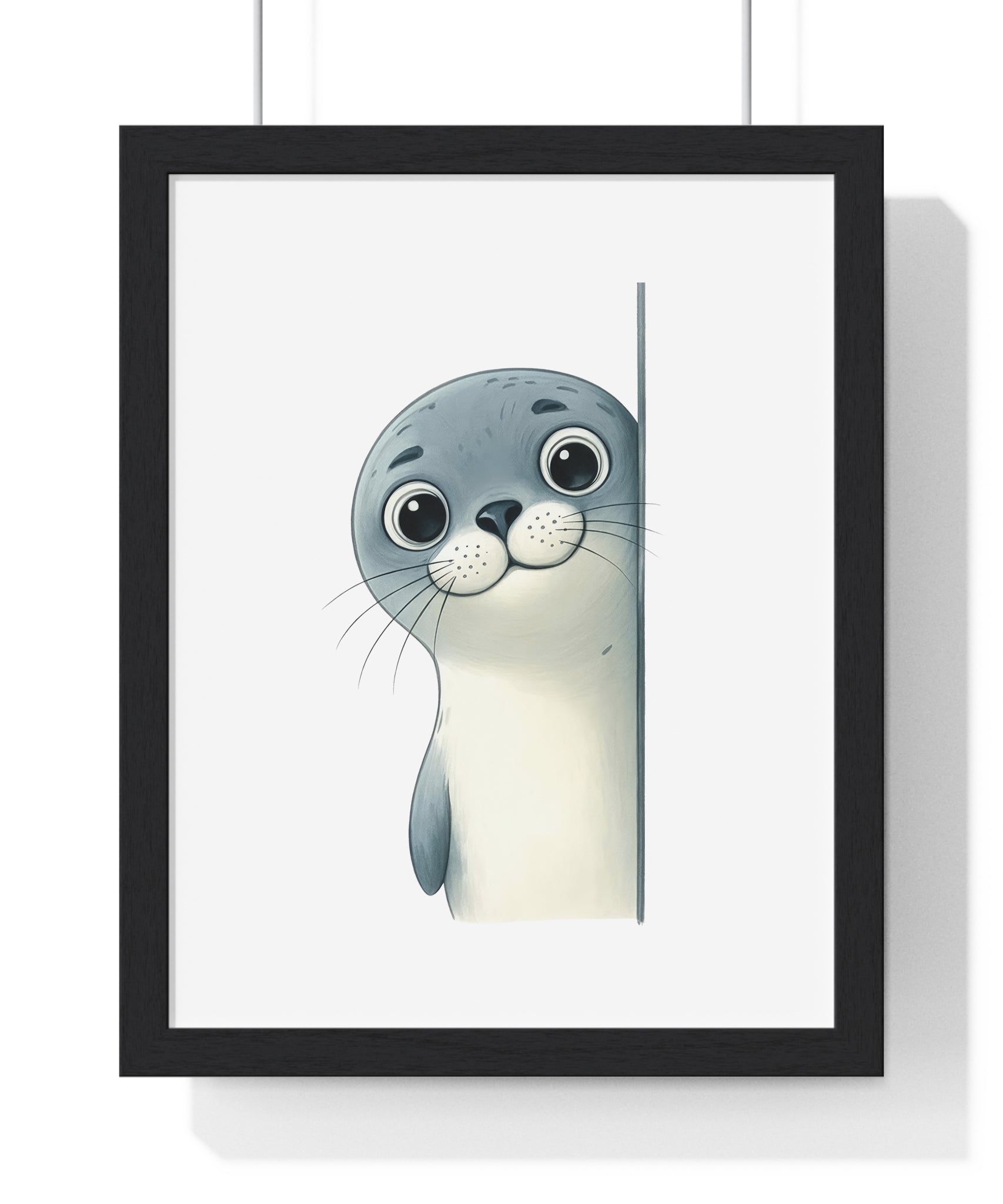 Wooden Frame Wall Decor with Adorable Seal Print