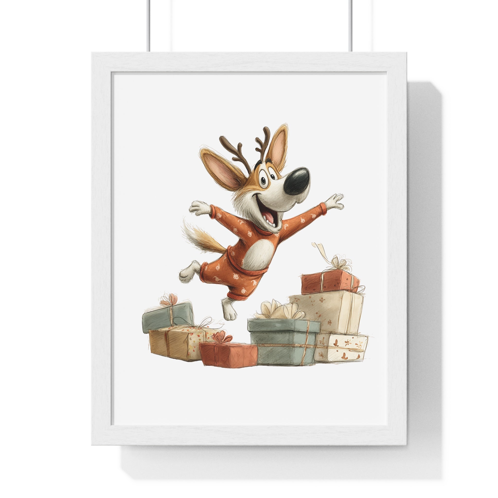 Joyful Christmas Dog in Pajamas – Wooden Framed Holiday Wall Art - Gallory Hive