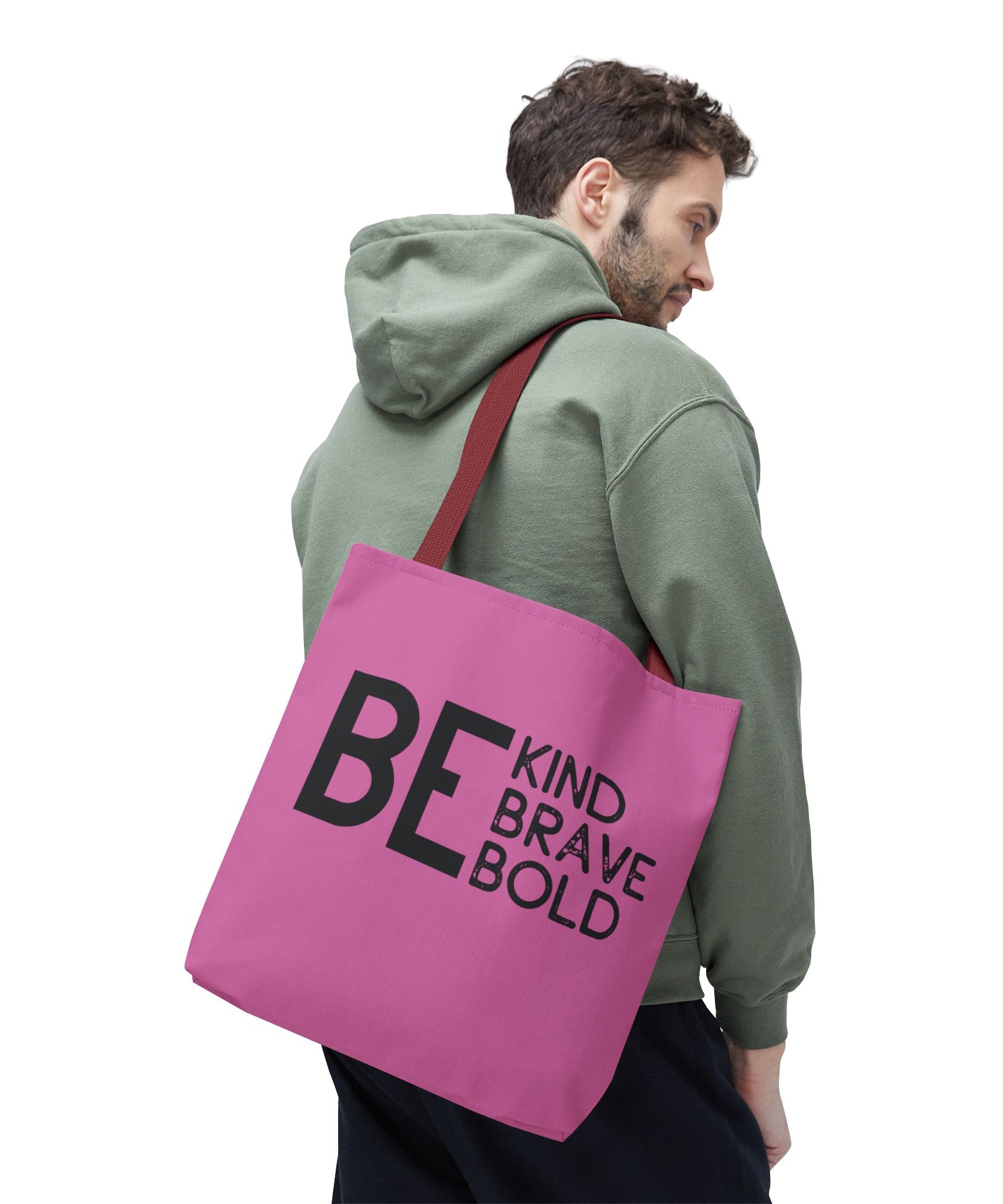 Inspirational Tote Bag - Be Kind Brave Bold - Eco-Friendly Carryall - Light Pink