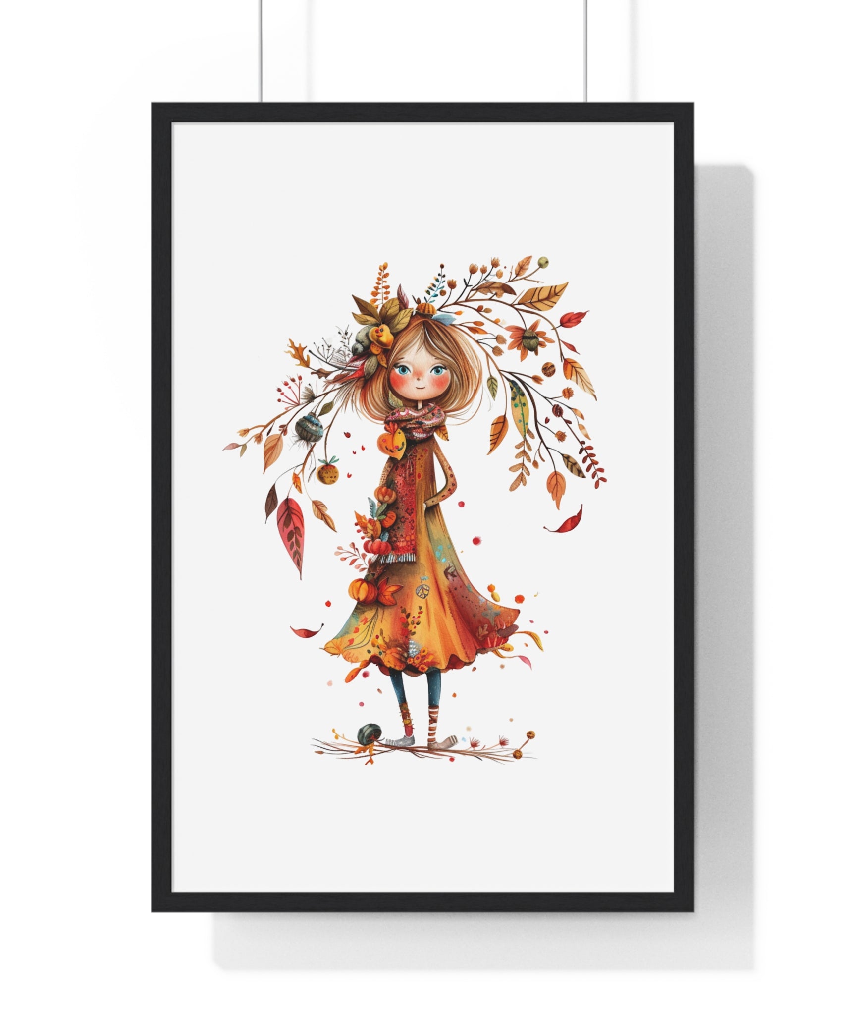 Whimsical Autumn Girl – Wooden Framed Wall Art