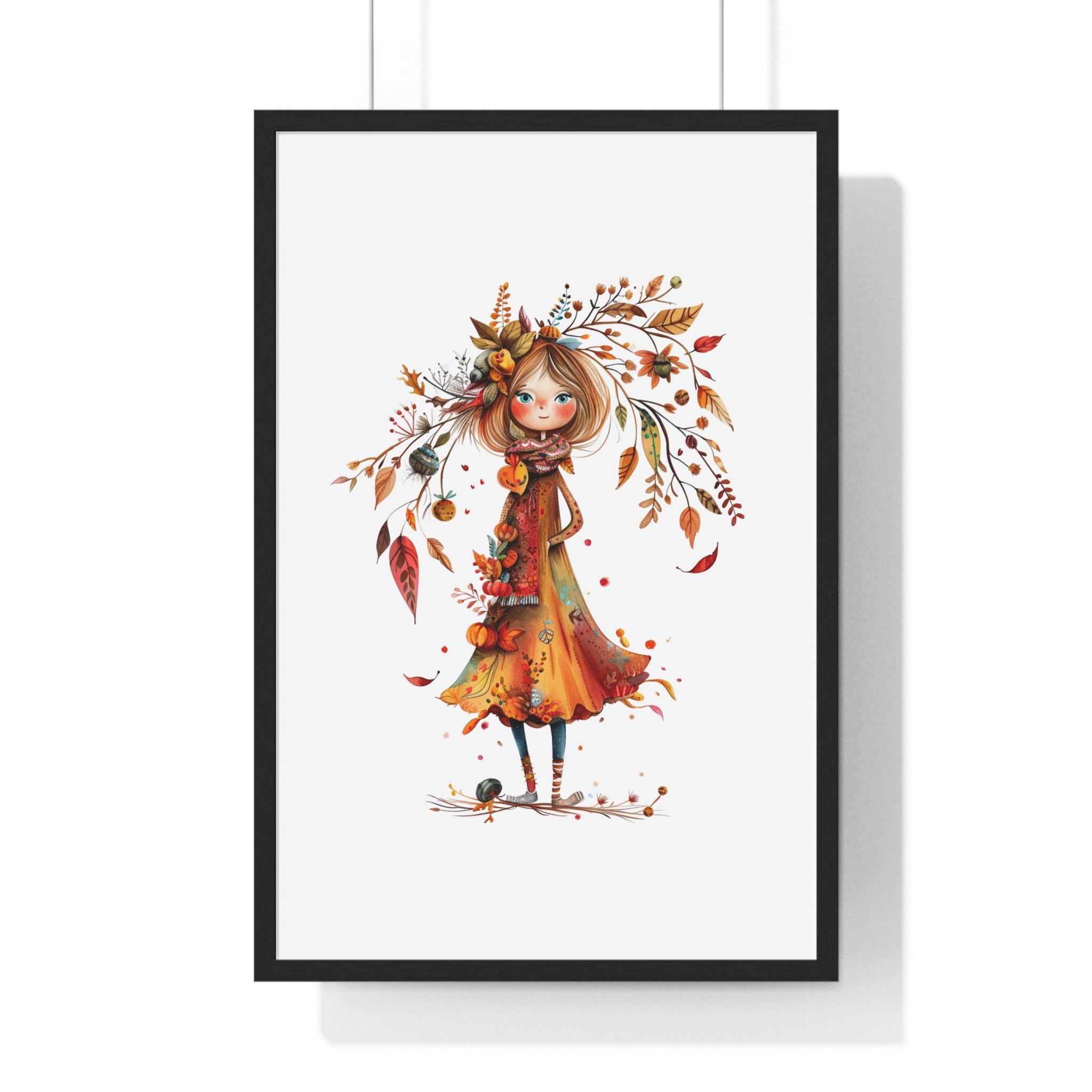 Whimsical Autumn Girl – Wooden Framed Wall Art