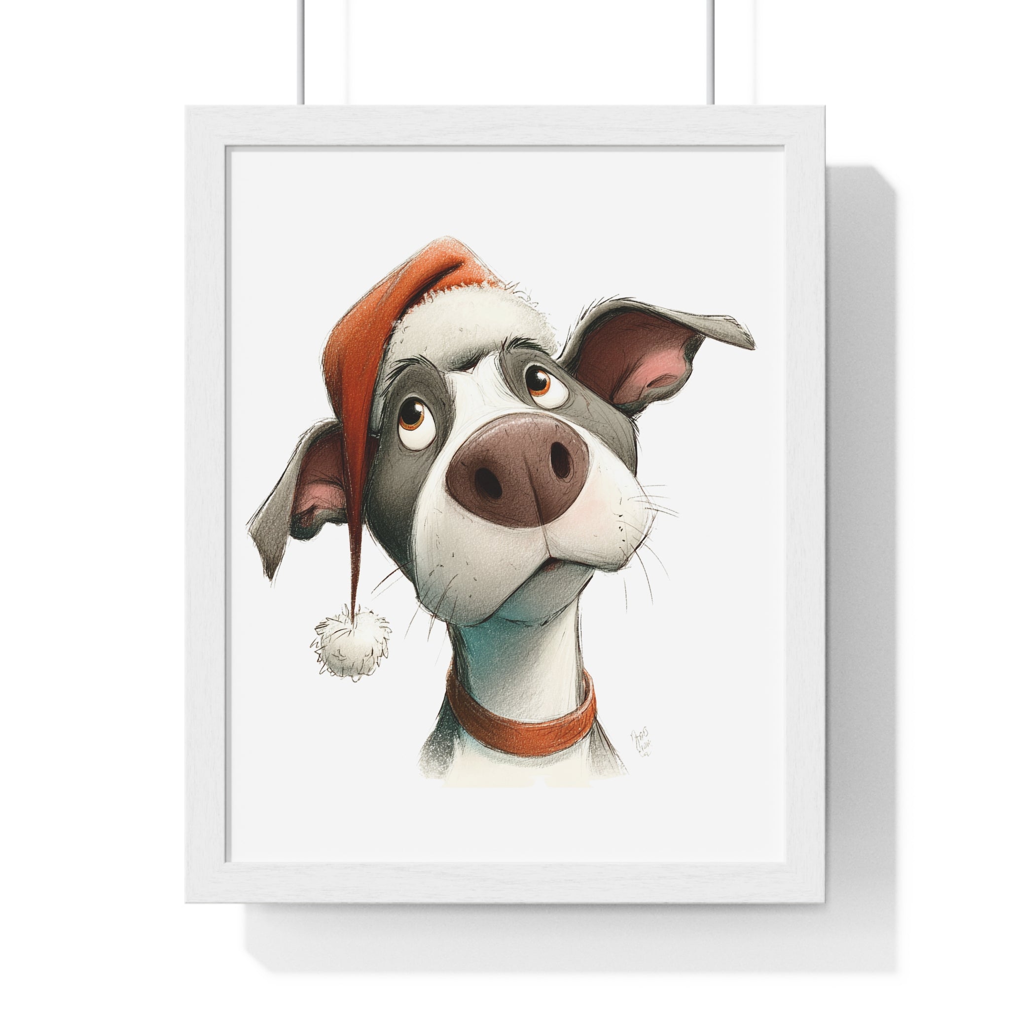 Festive Dog in Santa Hat – Wooden Framed Christmas Wall Décor - Gallory Hive