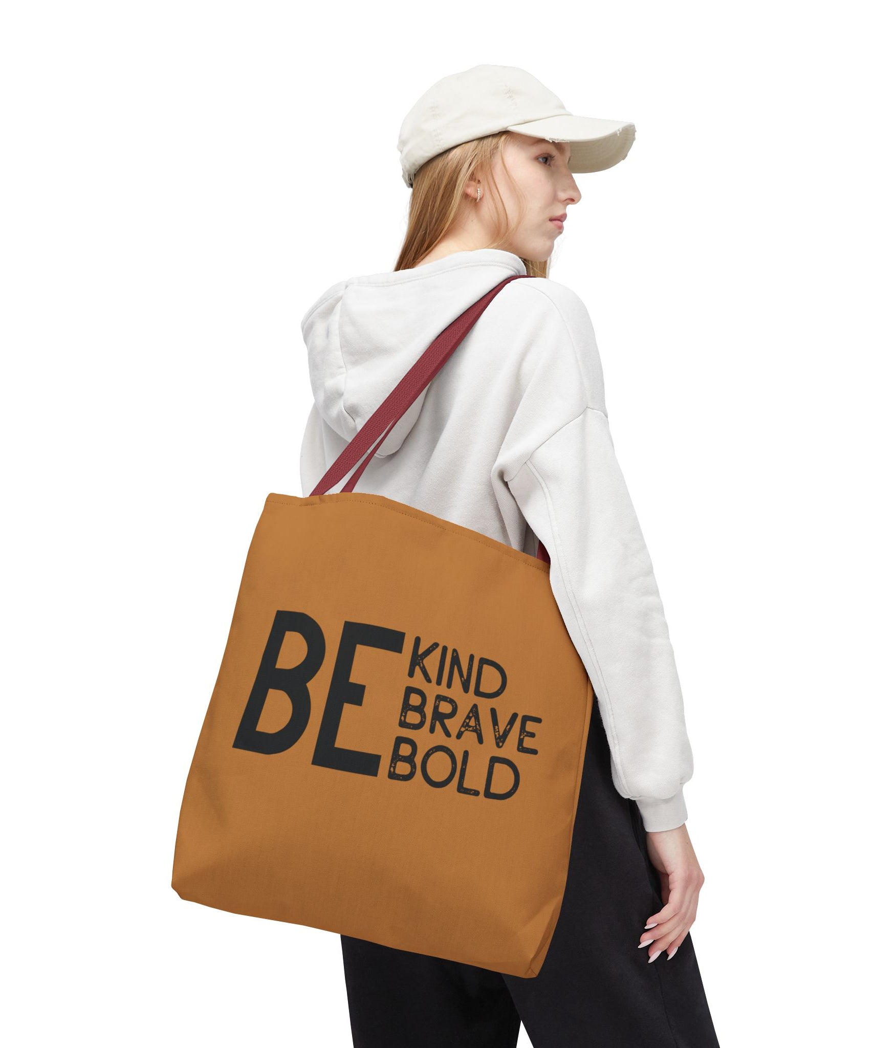 Inspirational Tote Bag - Be Kind Brave Bold - Eco-Friendly Carryall - Light Brown