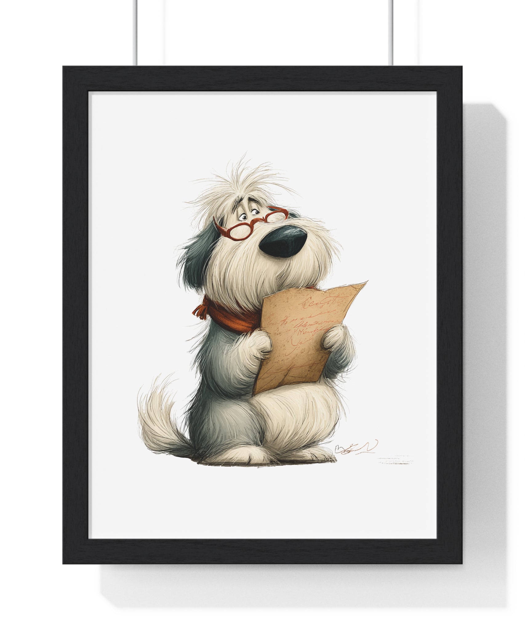 Whimsical Dog Reading Artwork – Wooden Framed Wall Décor