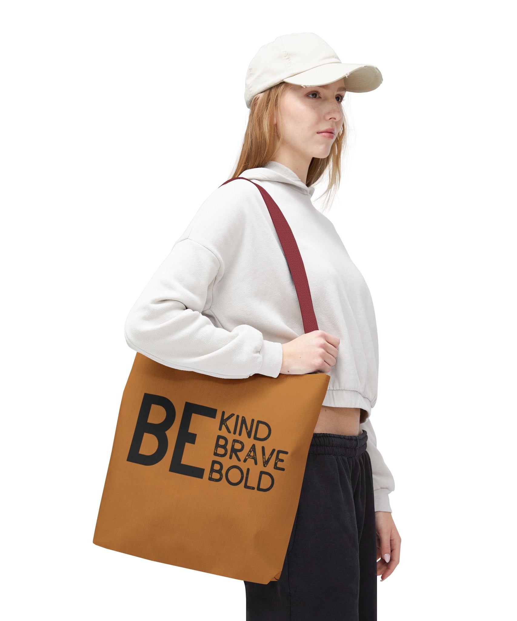 Inspirational Tote Bag - Be Kind Brave Bold - Eco-Friendly Carryall - Light Brown